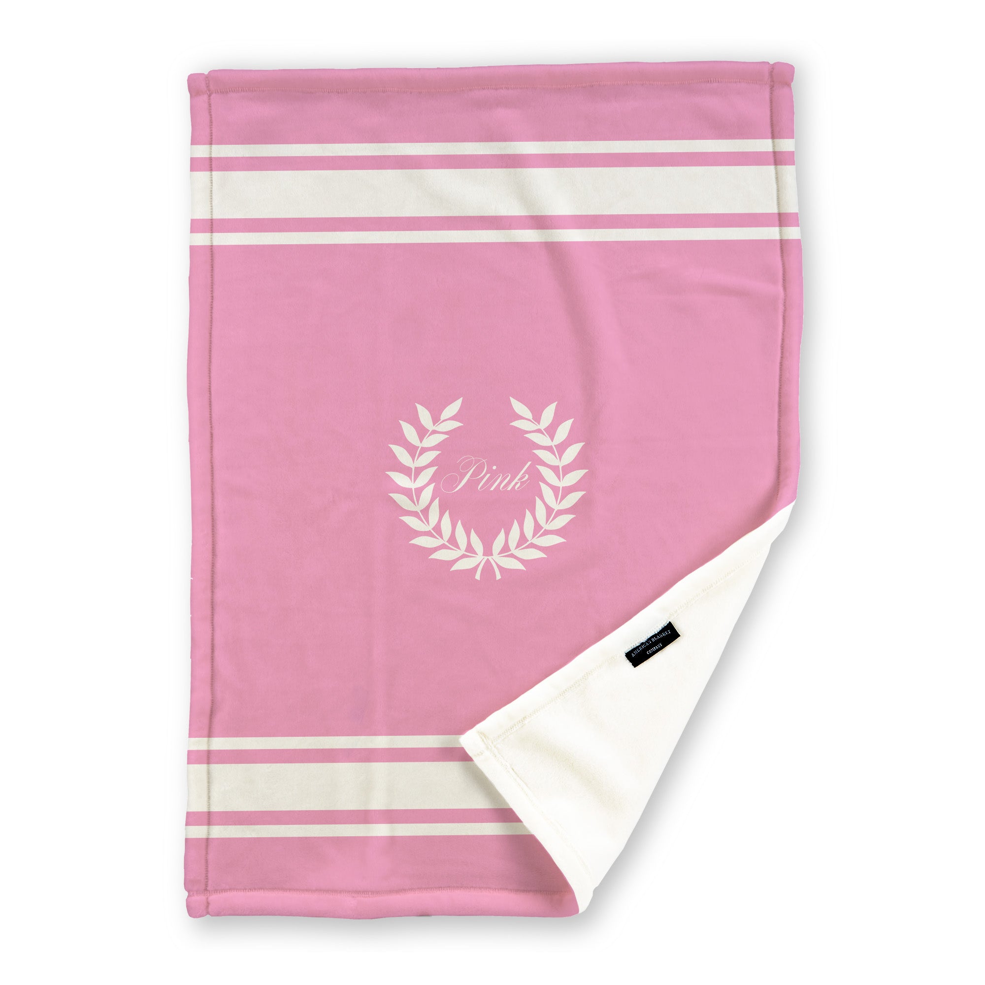 American Blanket Company - Luster Loft Fleece Blankets - Custom Printed Fleece Blankets - Pink and white striped fleece blanket as an example of printed blanket orders.
