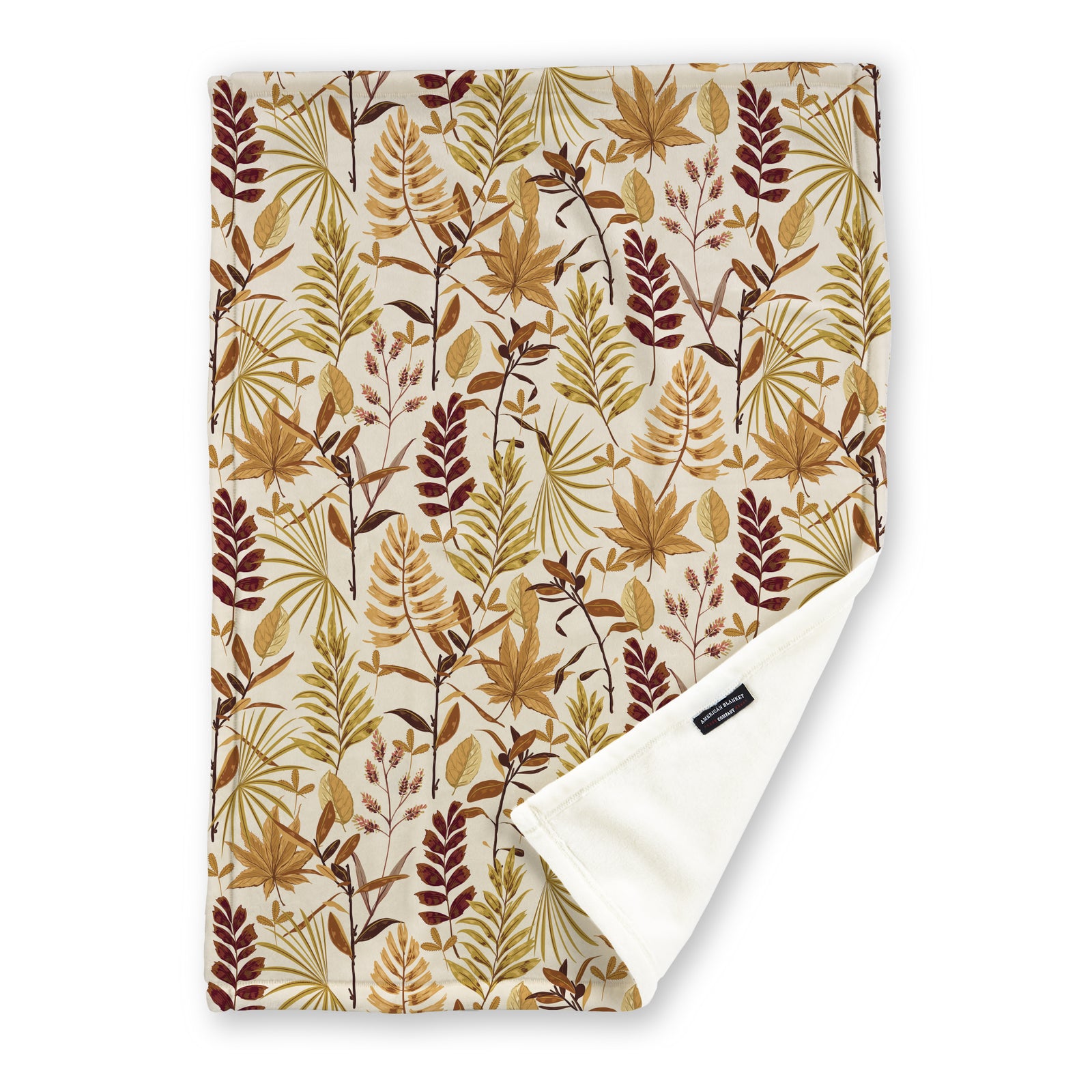 American Blanket Company - Luster Loft Fleece Blanket - Printed Fall Patterned Throw Blanket - A white fleece blanket featuring fall leaves and colors