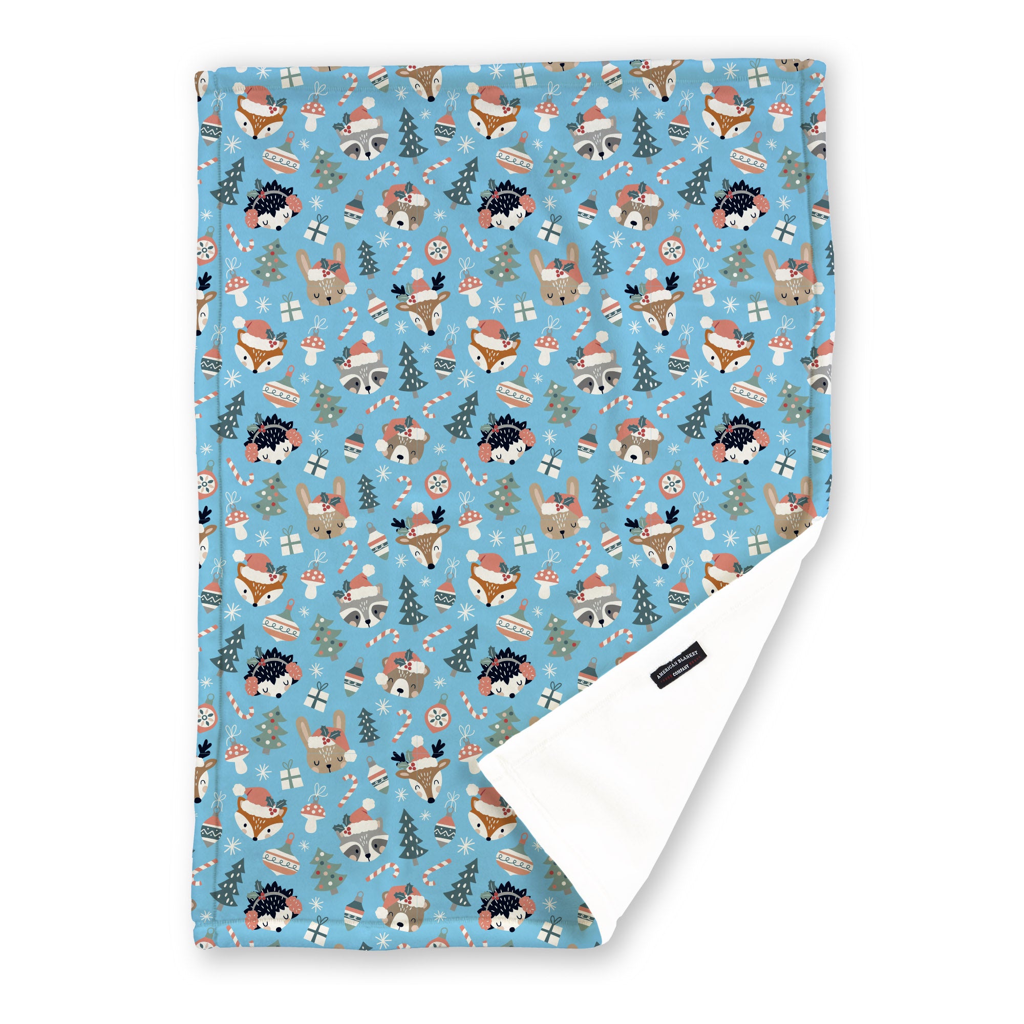 American Blanket Company - Luster Loft Fleece Blanket - Printed Holiday Patterned Throw Blanket - A blue throw blanket with a holiday pattern featuring winter animals