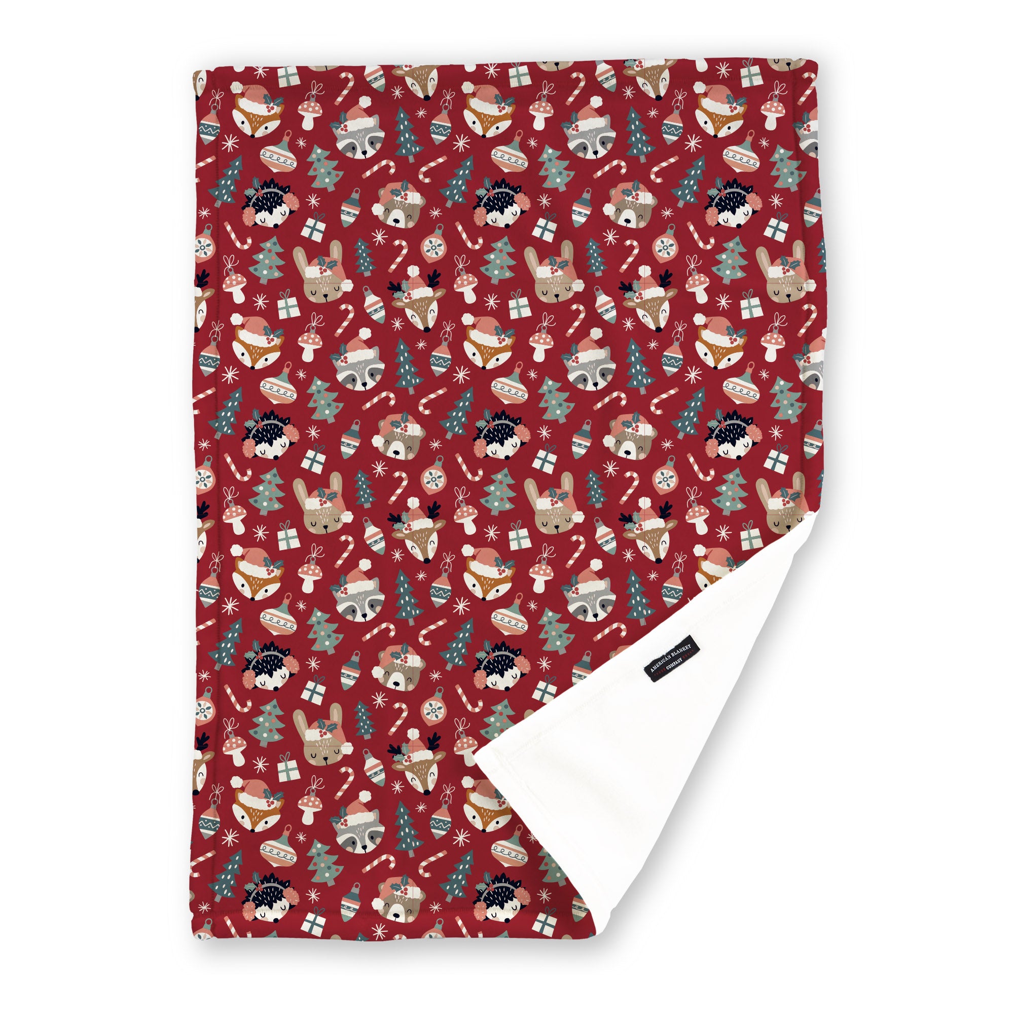 American Blanket Company - Luster Loft Fleece Blanket - Printed Holiday Patterned Throw Blanket - A red throw blanket with a holiday pattern featuring winter animals