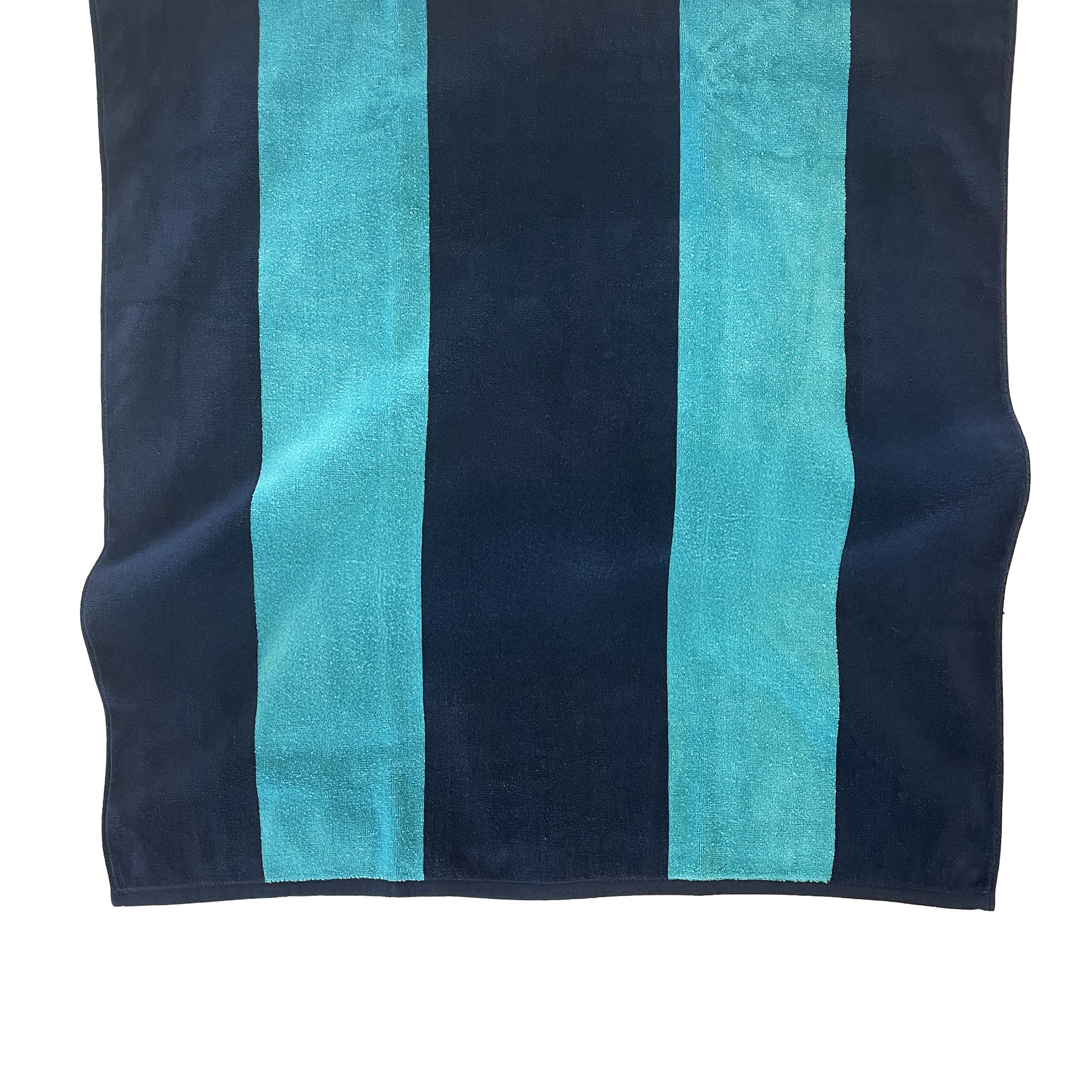 American Blanket Company - Rugby Stripe Cotton Beach Towels - Blue and Cyan flat Rugby Striped 100% Cotton Towel on a white background.