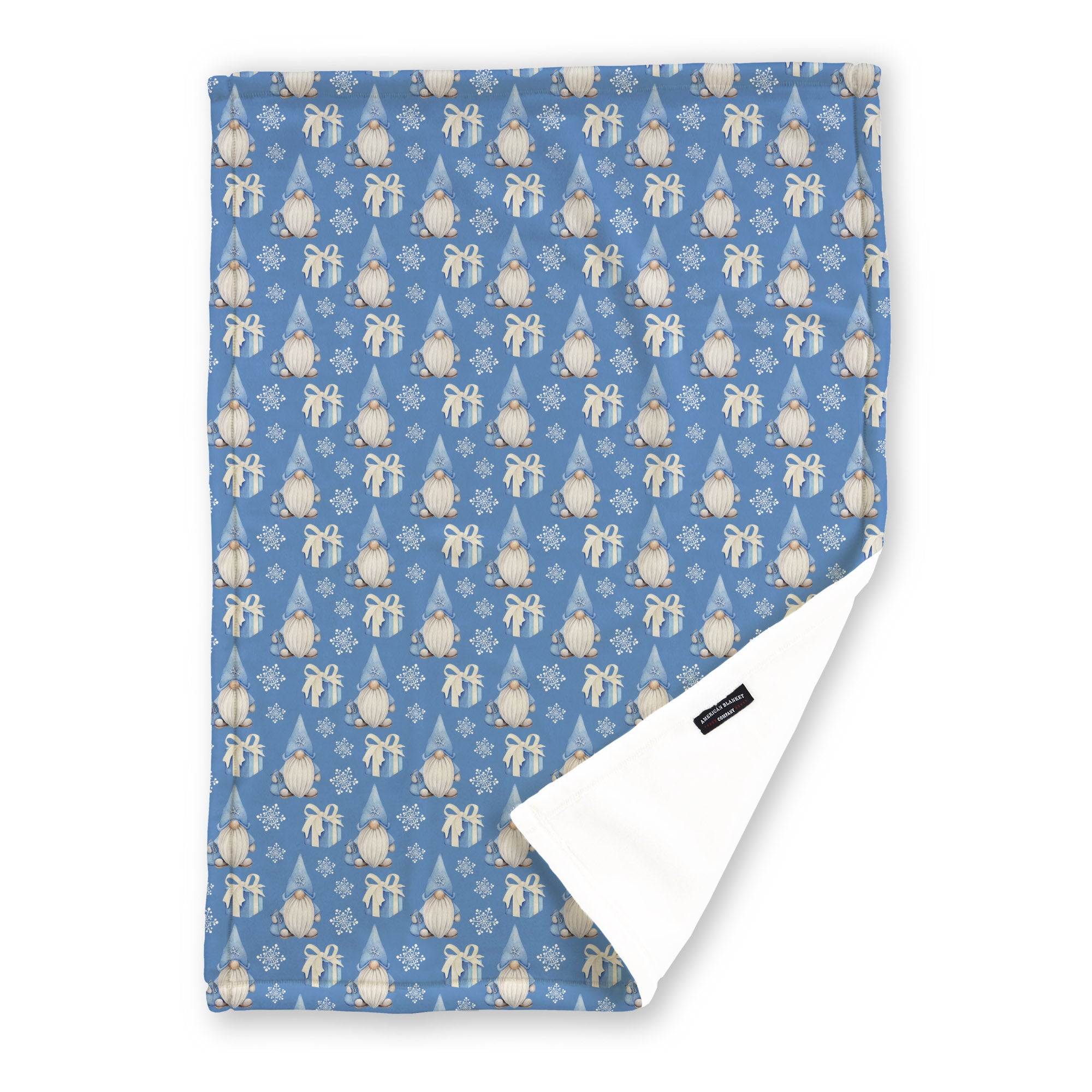 American Blanket Company - Luster Loft Fleece Blanket - Printed Holiday Patterned Throw Blanket - A blue throw blanket with a holiday pattern featuring gnomes