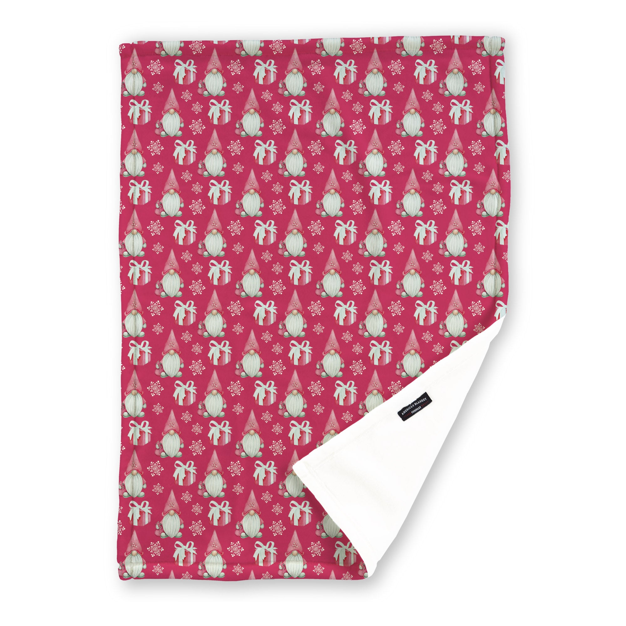 American Blanket Company - Luster Loft Fleece Blanket - Printed Holiday Patterned Throw Blanket - A red throw blanket with a holiday pattern featuring gnomes