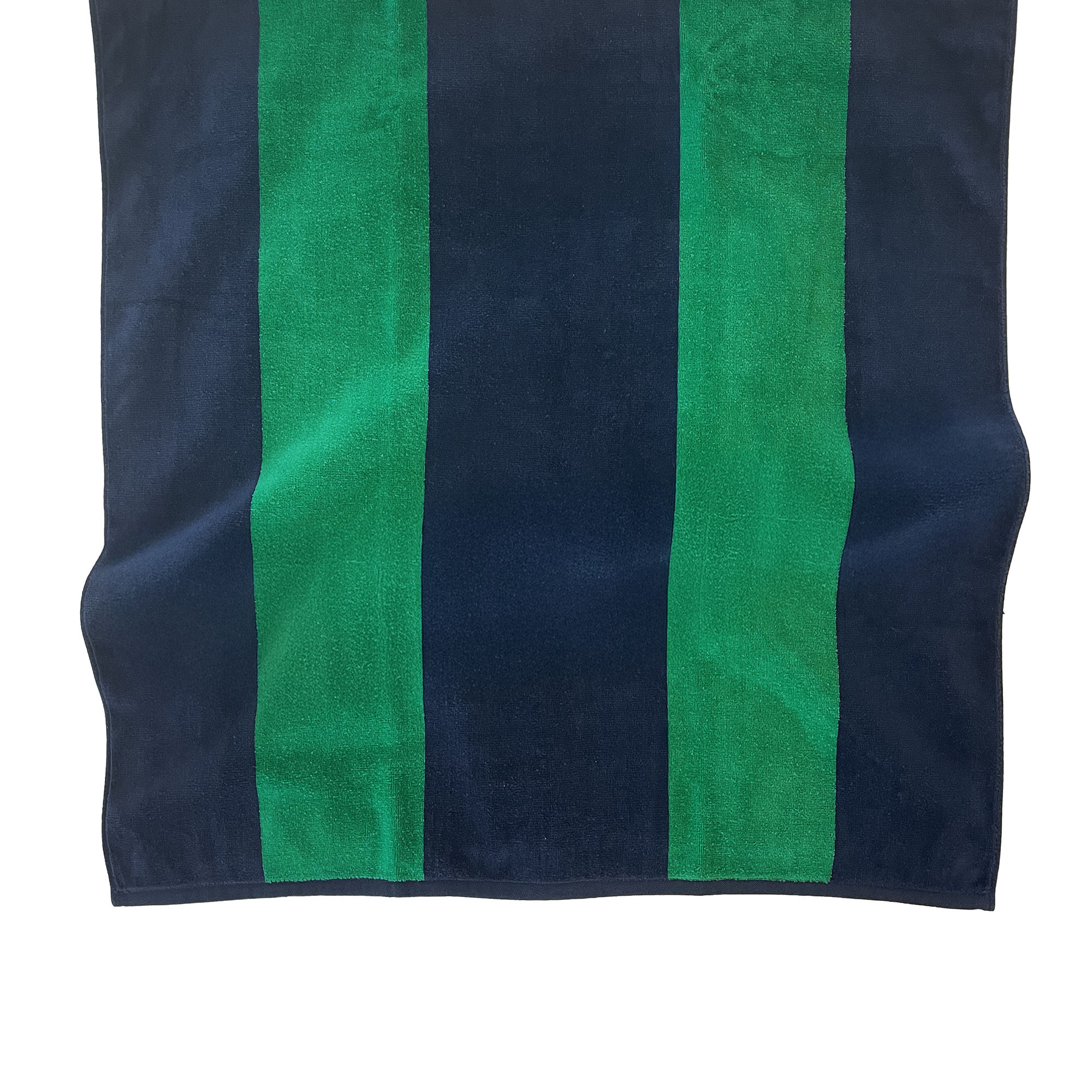 American Blanket Company - Rugby Stripe Cotton Beach Towels - Blue and Green flat Rugby Striped 100% Cotton Towel on a white background.