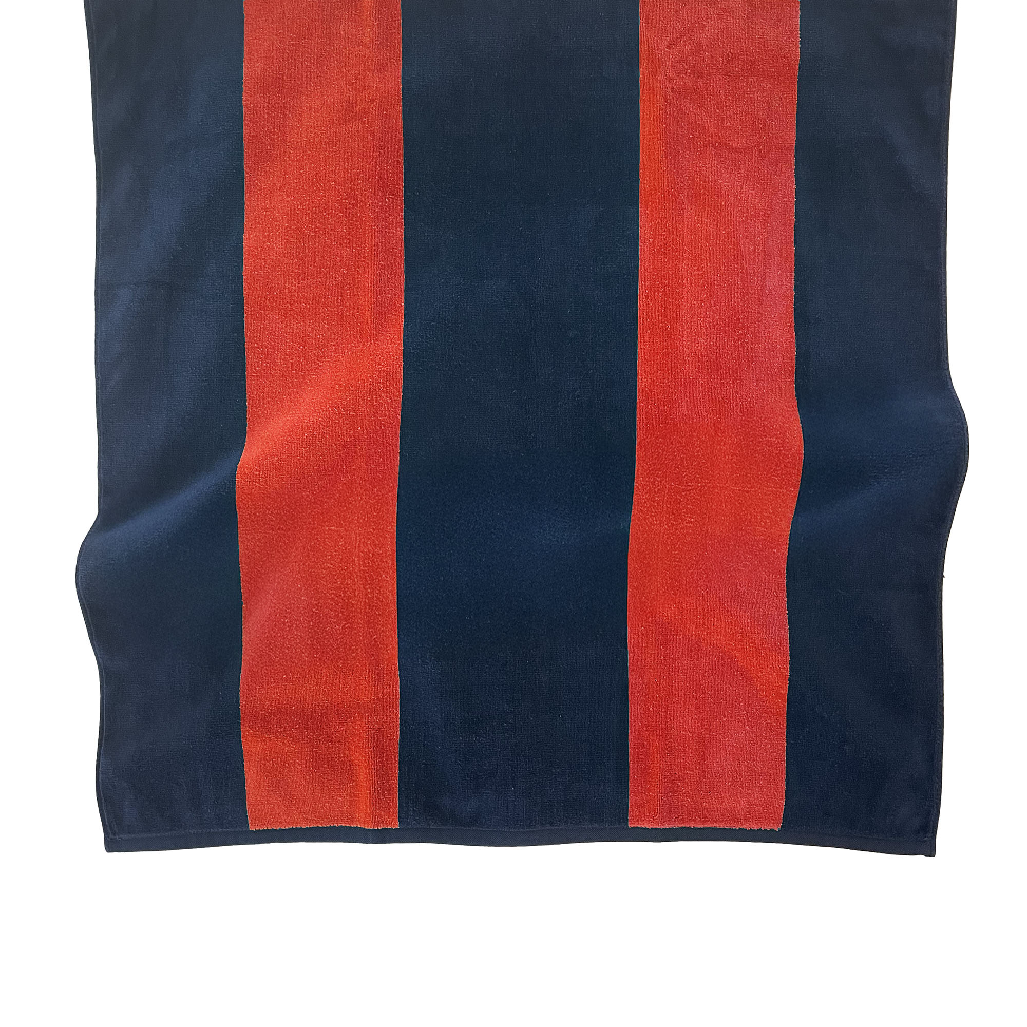 American Blanket Company - Rugby Stripe Cotton Beach Towels - Blue and Red flat Rugby Striped 100% Cotton Towel on a white background.