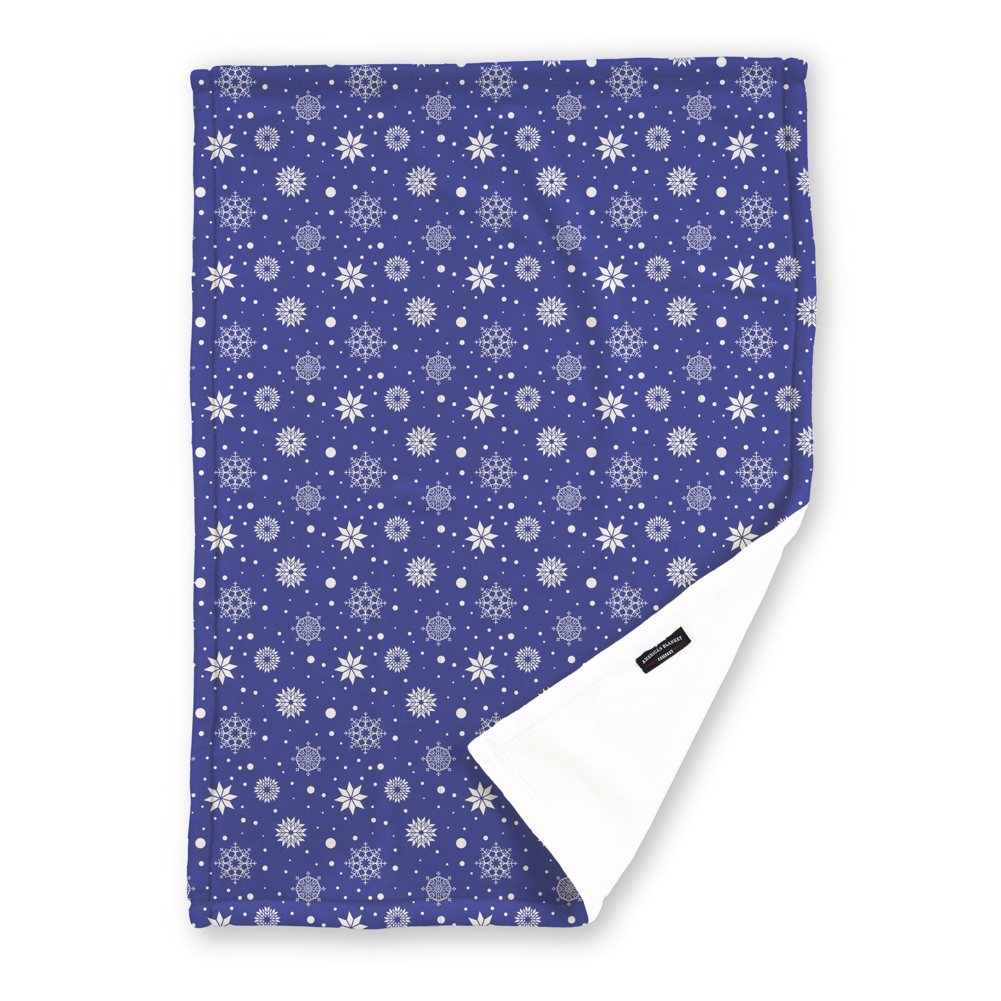 American Blanket Company - Luster Loft Fleece Blanket - Printed Holiday Patterned Throw Blanket - A Blue throw blanket featuring white snowflakes