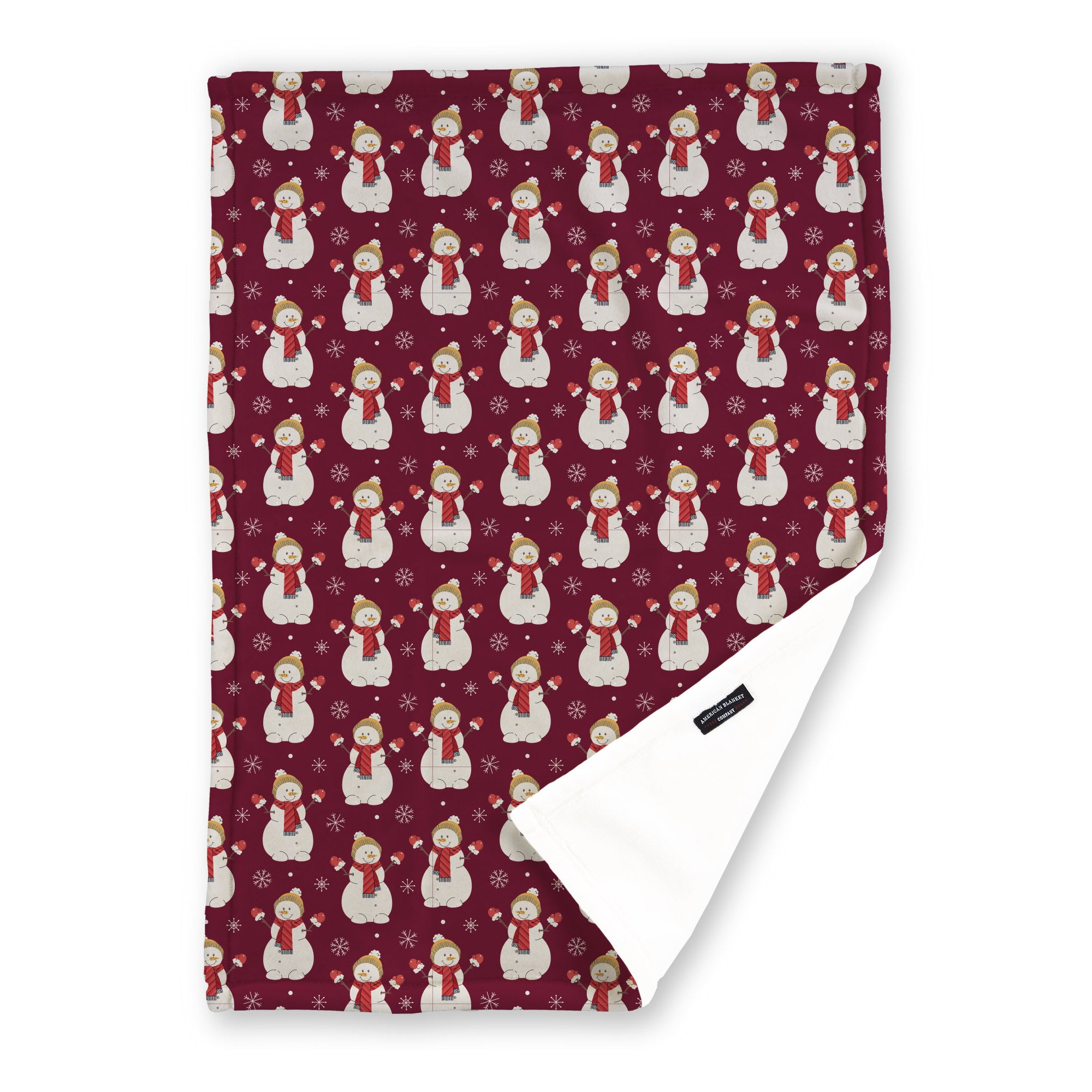 American Blanket Company - Luster Loft Fleece Blanket - Printed Holiday Patterned Throw Blanket - A red throw blanket featuring white snowmen