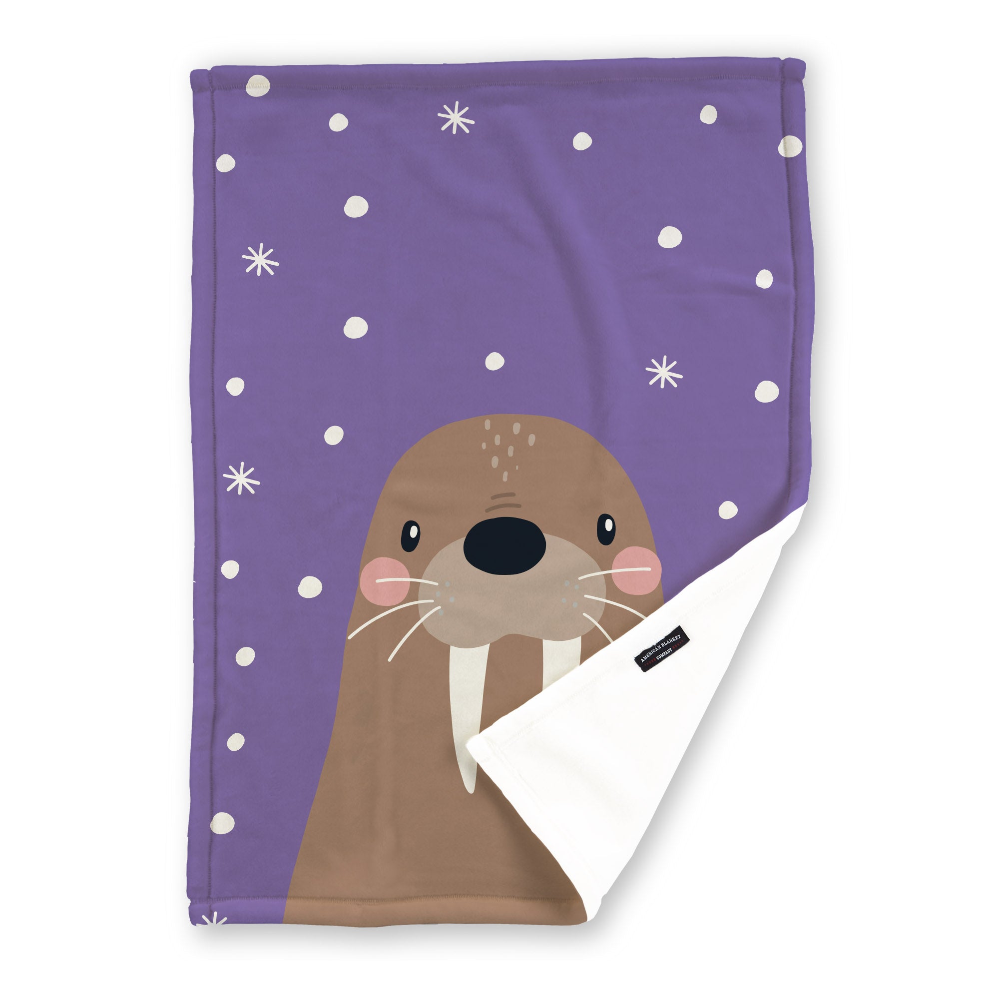American Blanket Company - Luster Loft Fleece Blankets - Printed Holiday Critter Blankets - Featuring a festive purple blanket with a walrus and personalizable name section