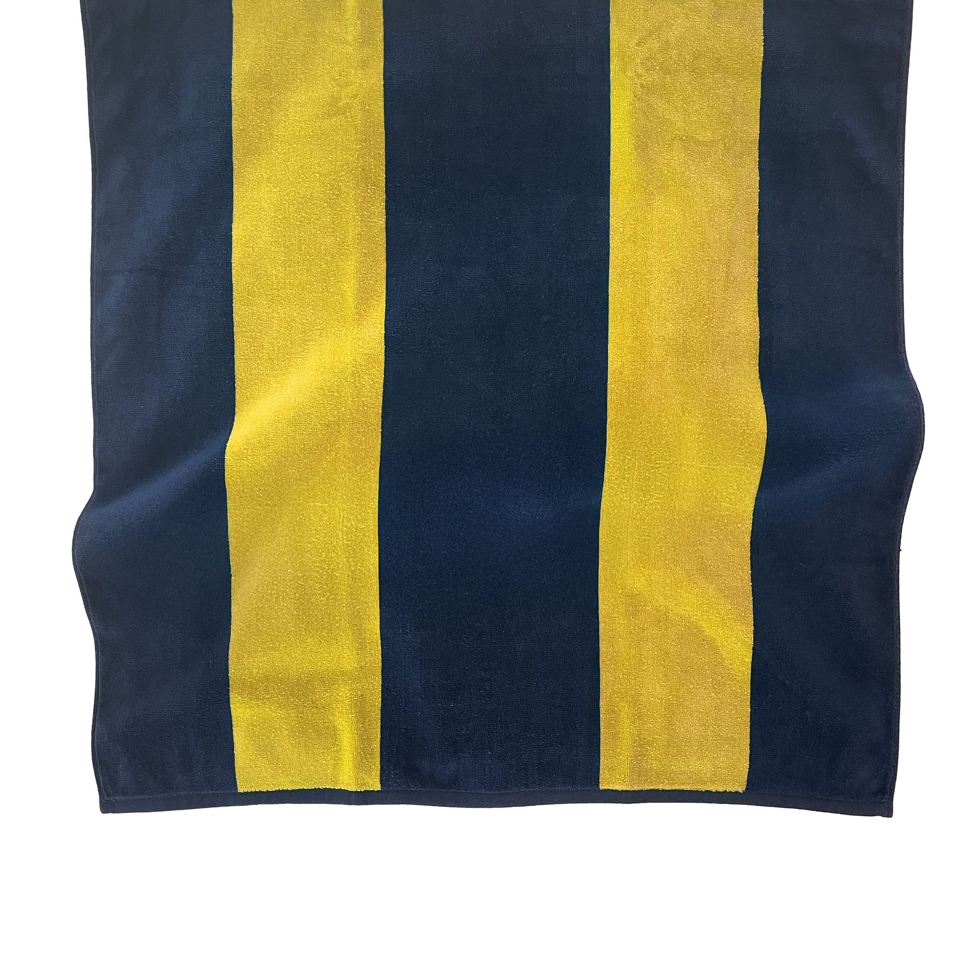 American Blanket Company - Rugby Stripe Cotton Beach Towels - Blue and Yellow flat Rugby Striped 100% Cotton Towel on a white background.
