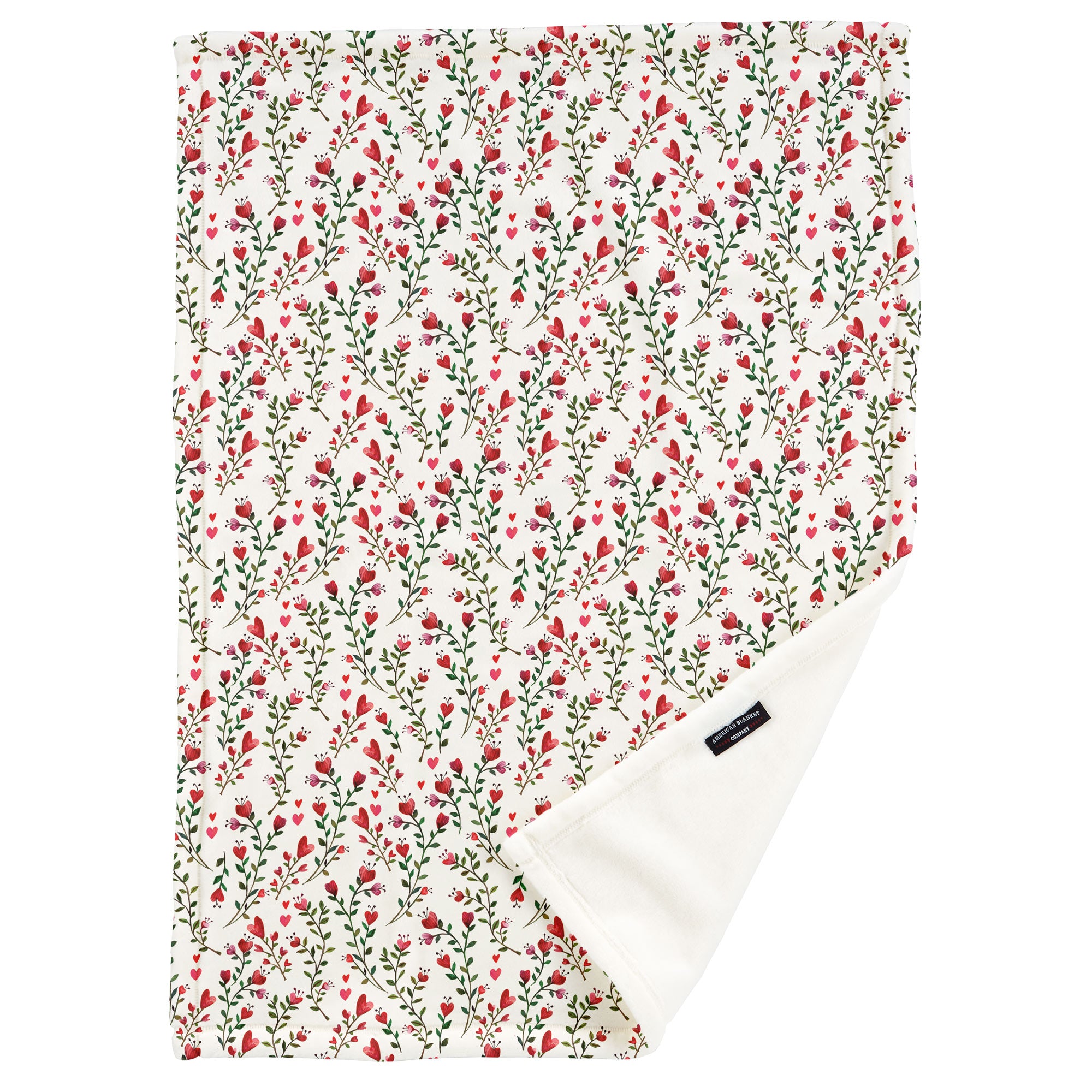 American Blanket Company - Luster Loft Fleece Printed Throw Blanket - Roses on white print pattern