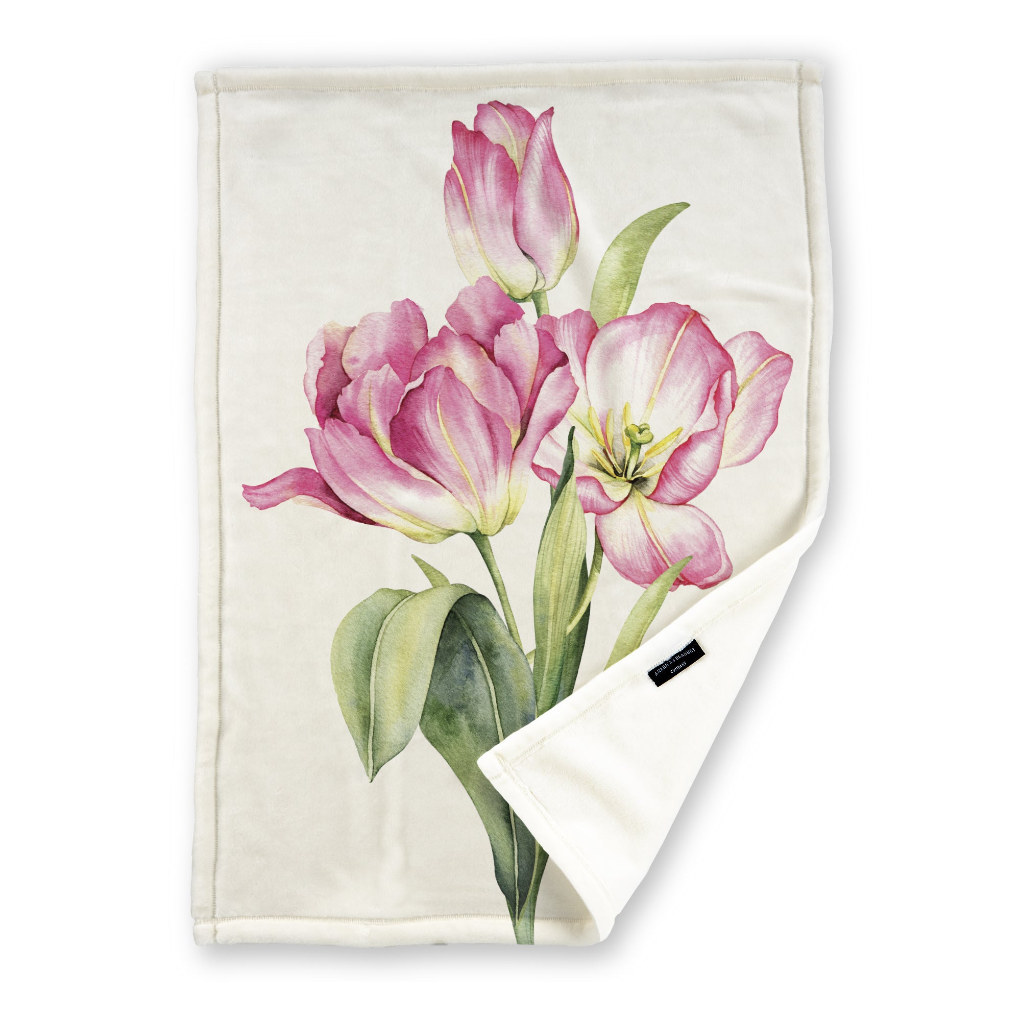 American Blanket Company - Luster Loft Spring Flowers Fleece Blanket - Fleece Blanket Printed Magenta Tulip Blanket