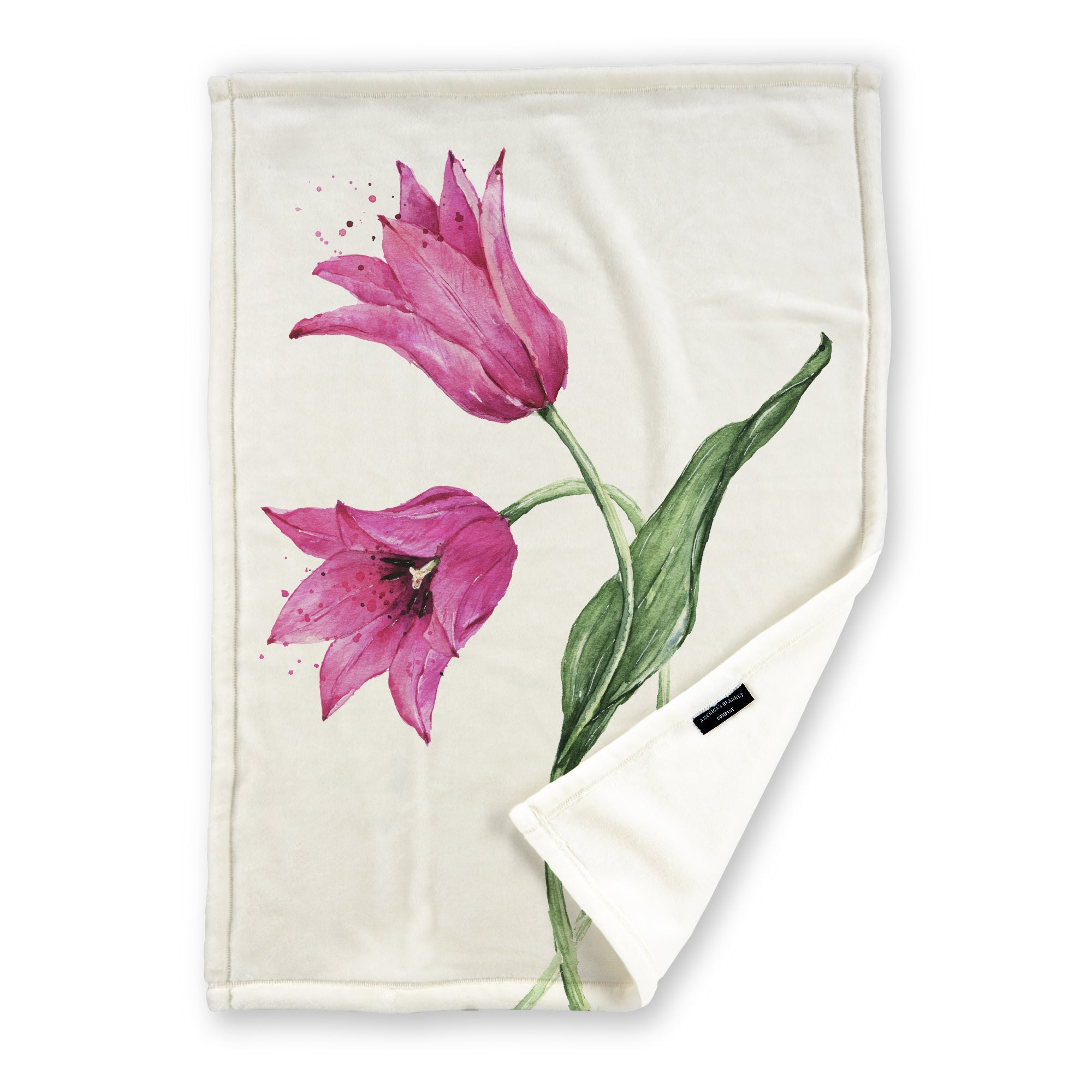American Blanket Company - Luster Loft Spring Flowers Fleece Blanket -Fleece Blanket Printed Pink Tulip Blanket