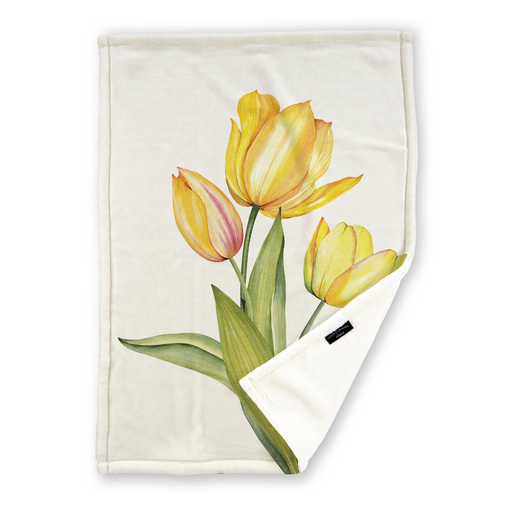 American Blanket Company - Luster Loft Spring Flowers Fleece Blanket - Fleece Blanket Printed Yellow Tulip Blanket