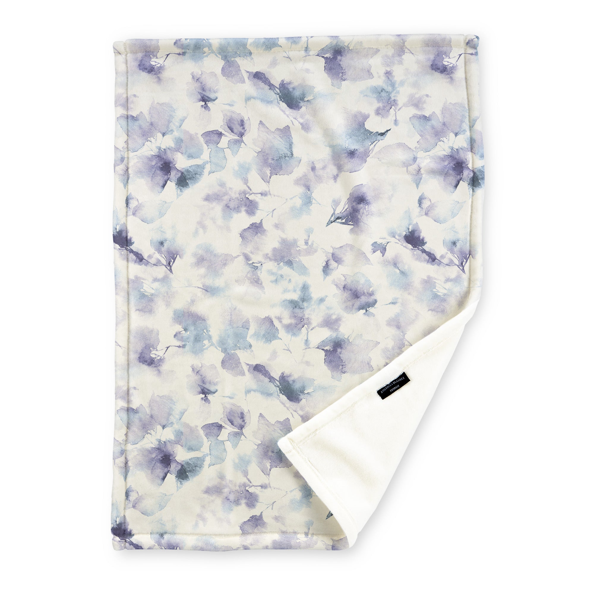 American Blanket Company - Luster Loft Fleece Blanket - Floral Printed Blankets Throws - a abstract floral pattern of blues on a white background on a fleece blanket