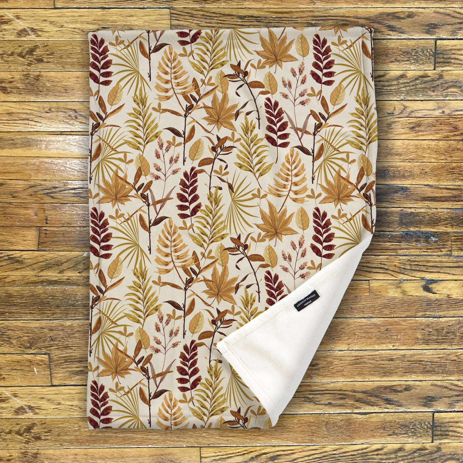 American Blanket Company - Luster Loft Fleece Blanket - Printed Fall Patterned Throw Blanket - A white fleece blanket featuring fall leaves and colors