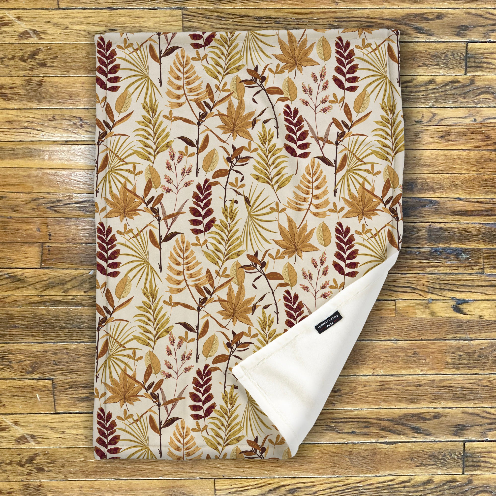 American Blanket Company - Luster Loft Fleece Blanket - Printed Fall Patterned Throw Blanket - A white fleece blanket featuring fall leaves and colors