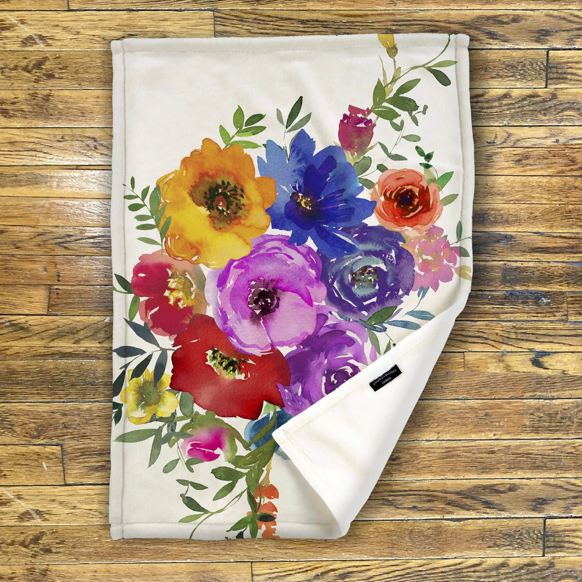 American Blanket Company - Watercolor Bouquet Printed Fleece Throw Blankets | Flower Blankets - Luster Loft Printed Fleece Blankets