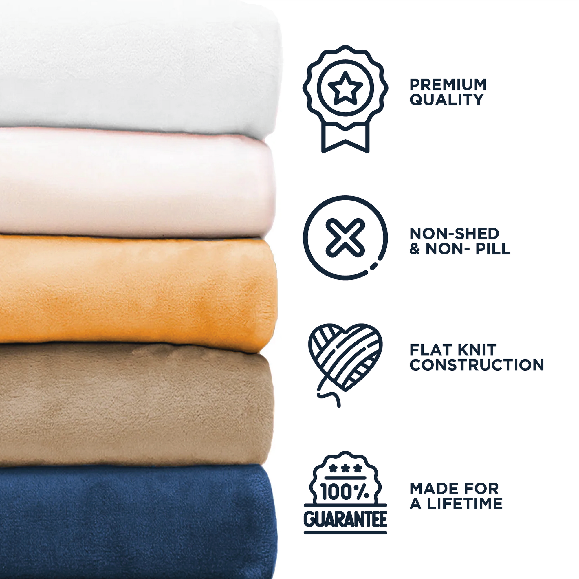 American Blanket Company - Luster Loft Fleece Oversized Fleece Blankets -  Infographic PREMIUM QUALITY
NON-SHED
& NON- PILL
FLAT KNIT
CONSTRUCTION
MADE FOR A LIFETIME