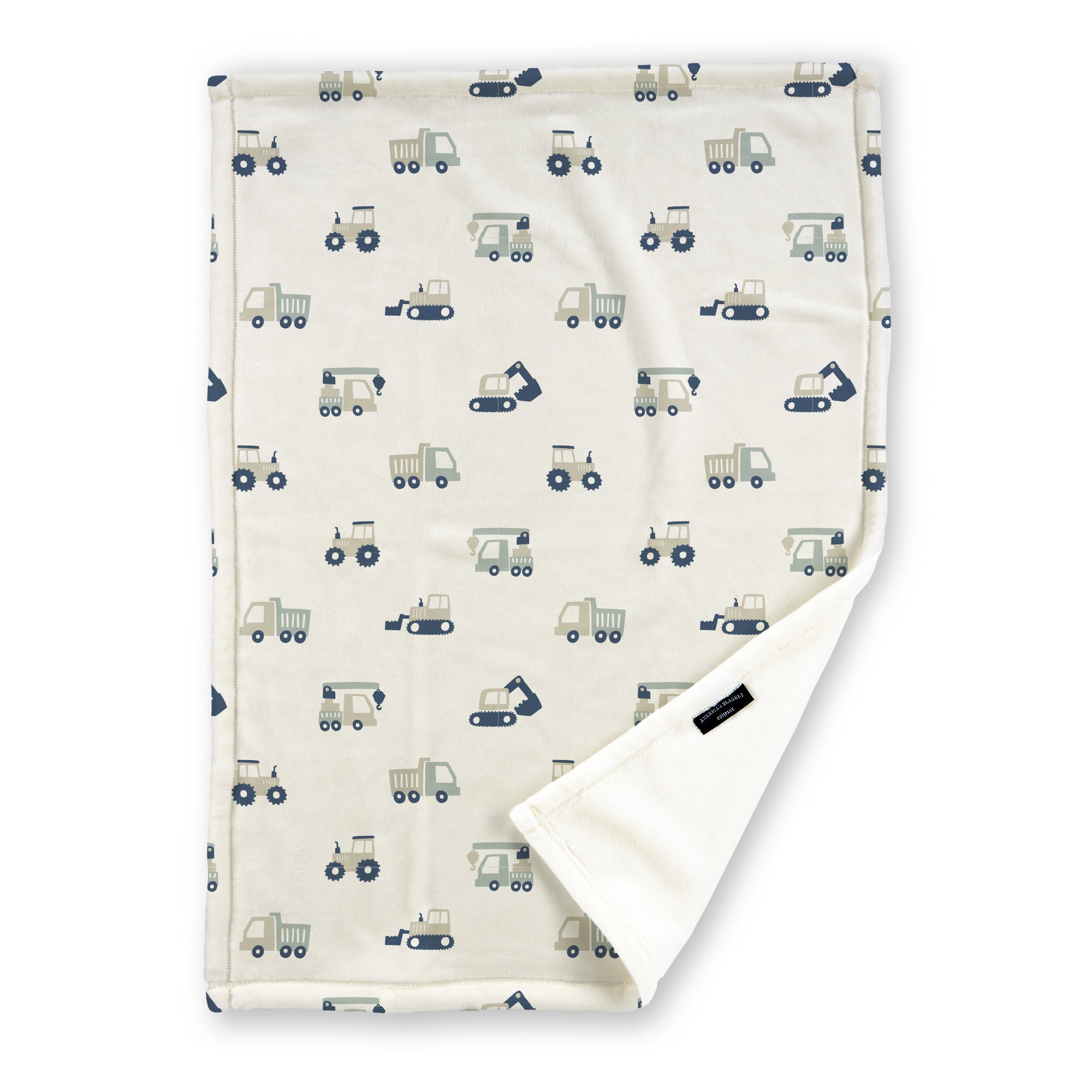 American Blanket Company - Luster Loft Fleece Blankets - Printed Fleece Baby Blankets - A printed fleece baby blanket with cute cartoon construction equipment displayed across the fabric.