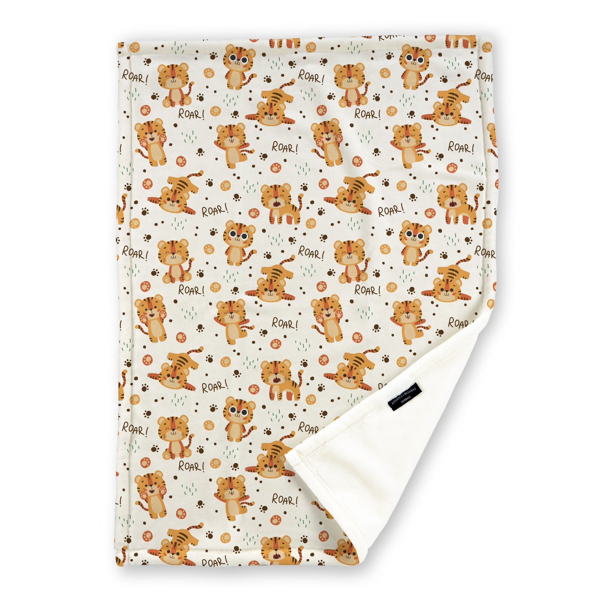 American Blanket Company - Luster Loft Fleece Blankets - Printed Fleece Baby Blankets - A printed fleece baby blanket with cute cartoon tigers and the word roar displayed across the fabric.
