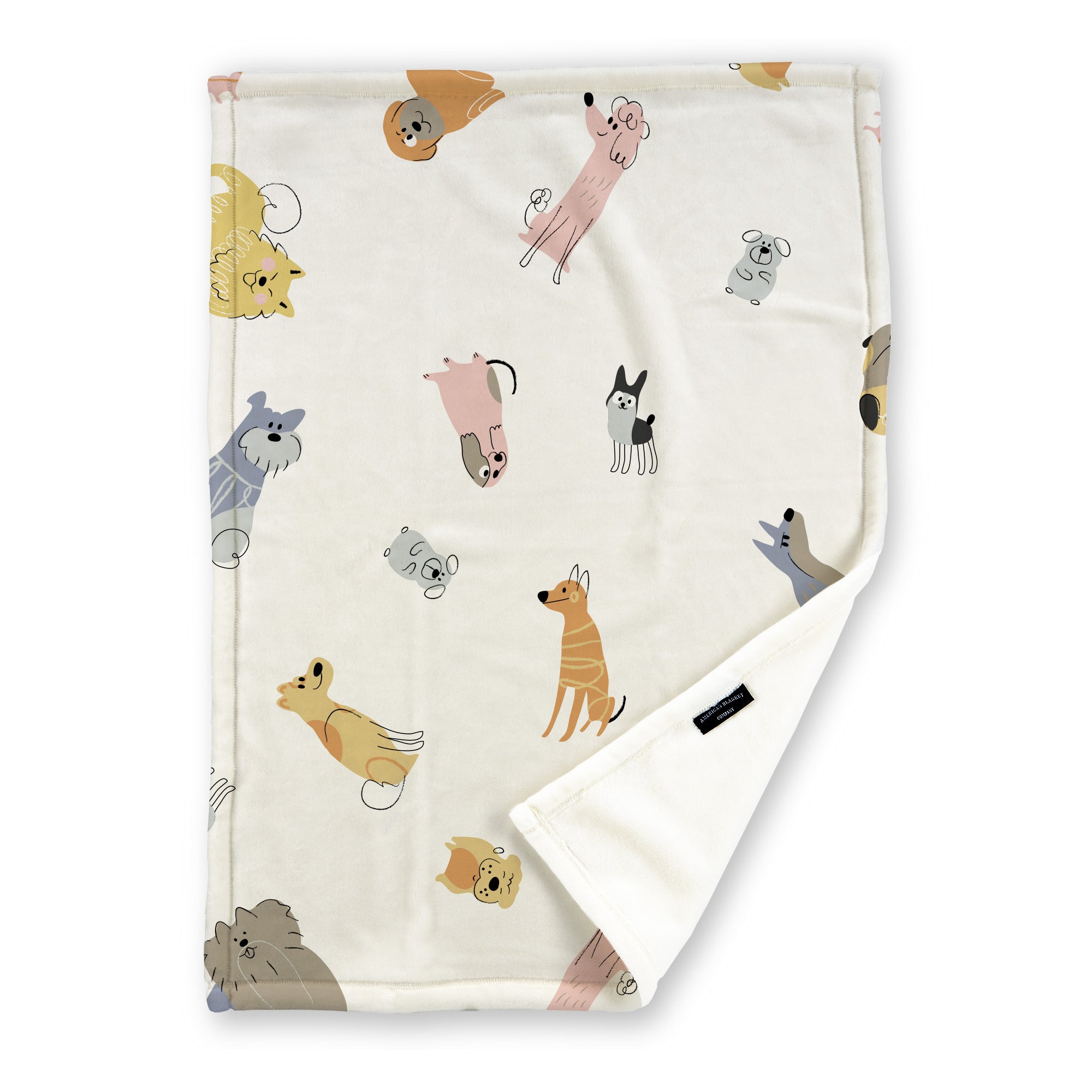 American Blanket Company - Luster Loft Fleece Blankets - Printed Fleece Baby Blankets - A printed fleece baby blanket with various cartoon dogs displayed across the fabric.