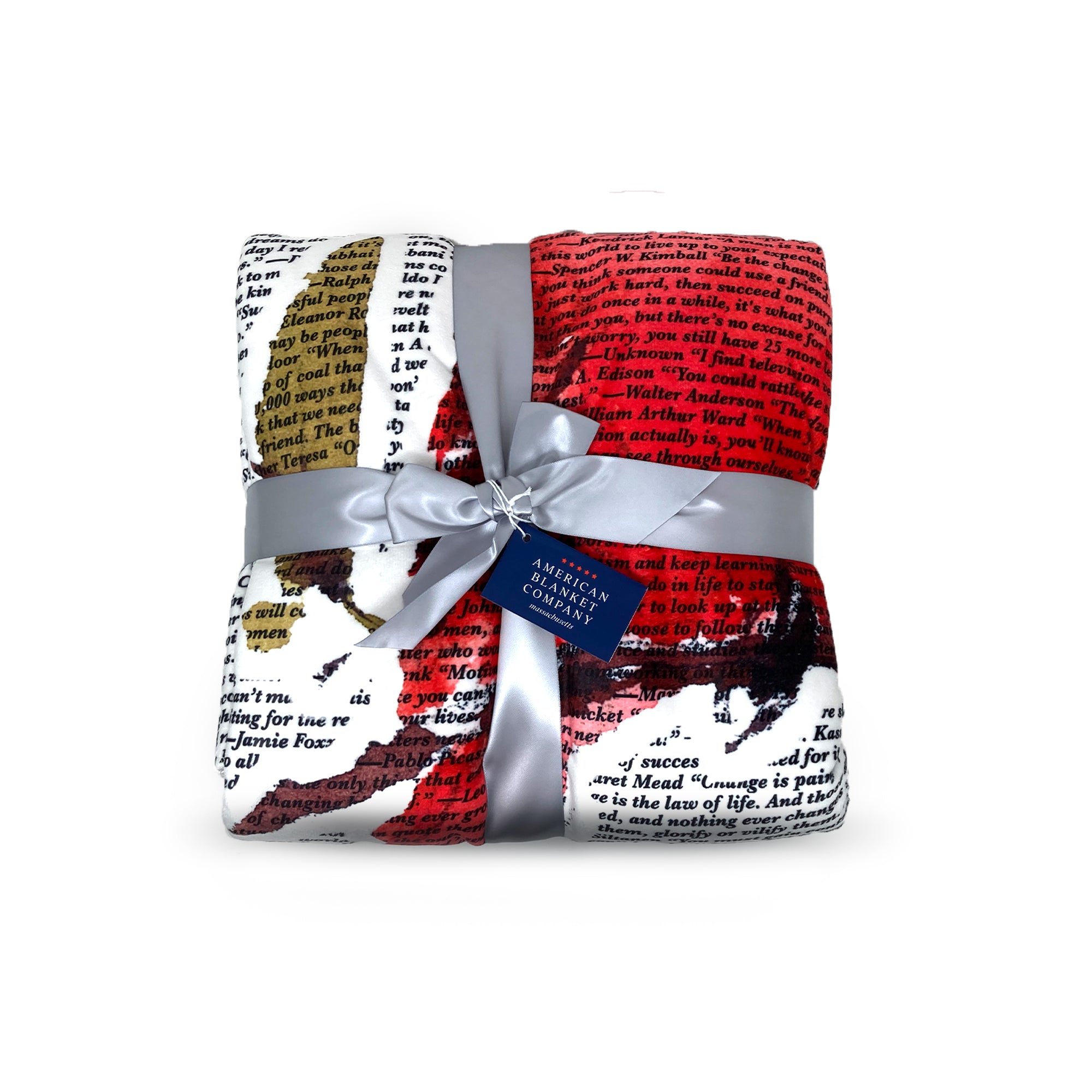 American Blanket Company - Cardinal Printed inspirational Quote blanket -  Folded up and wrapped in a ribbon and hang tag.