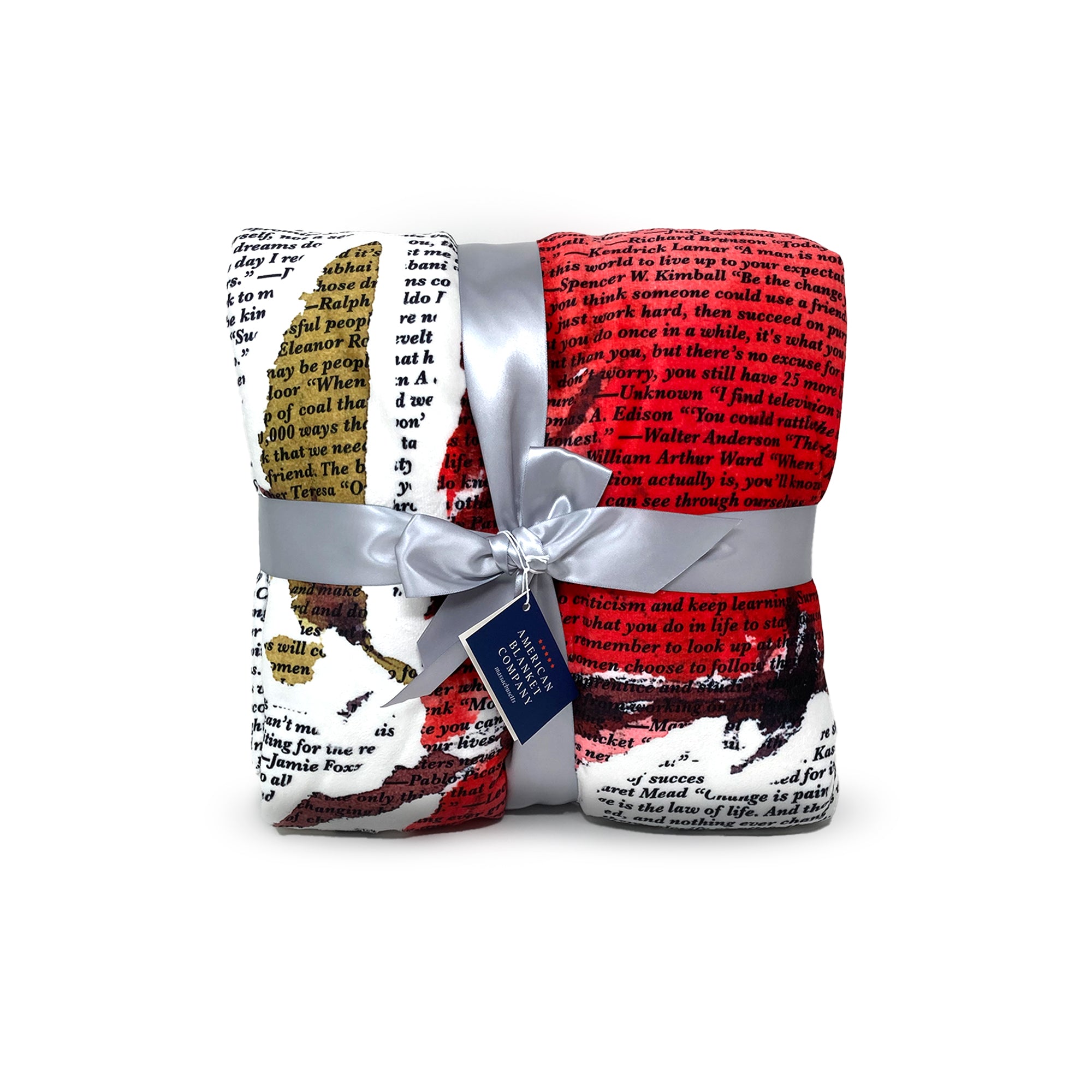 American Blanket Company - Cardinal Printed inspirational Quote blanket -  Folded up and wrapped in a ribbon and hang tag.