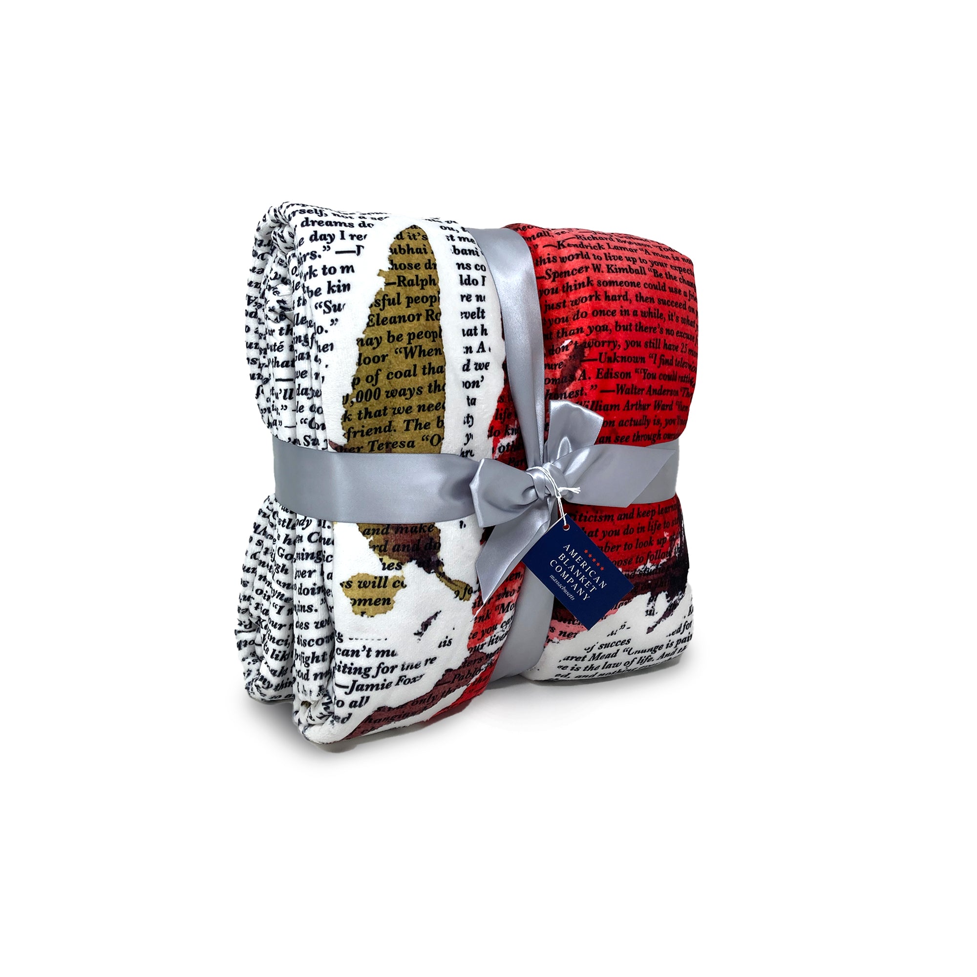 American Blanket Company - Cardinal Printed inspirational Quote blanket -  Folded up and wrapped in a ribbon and hang tag.