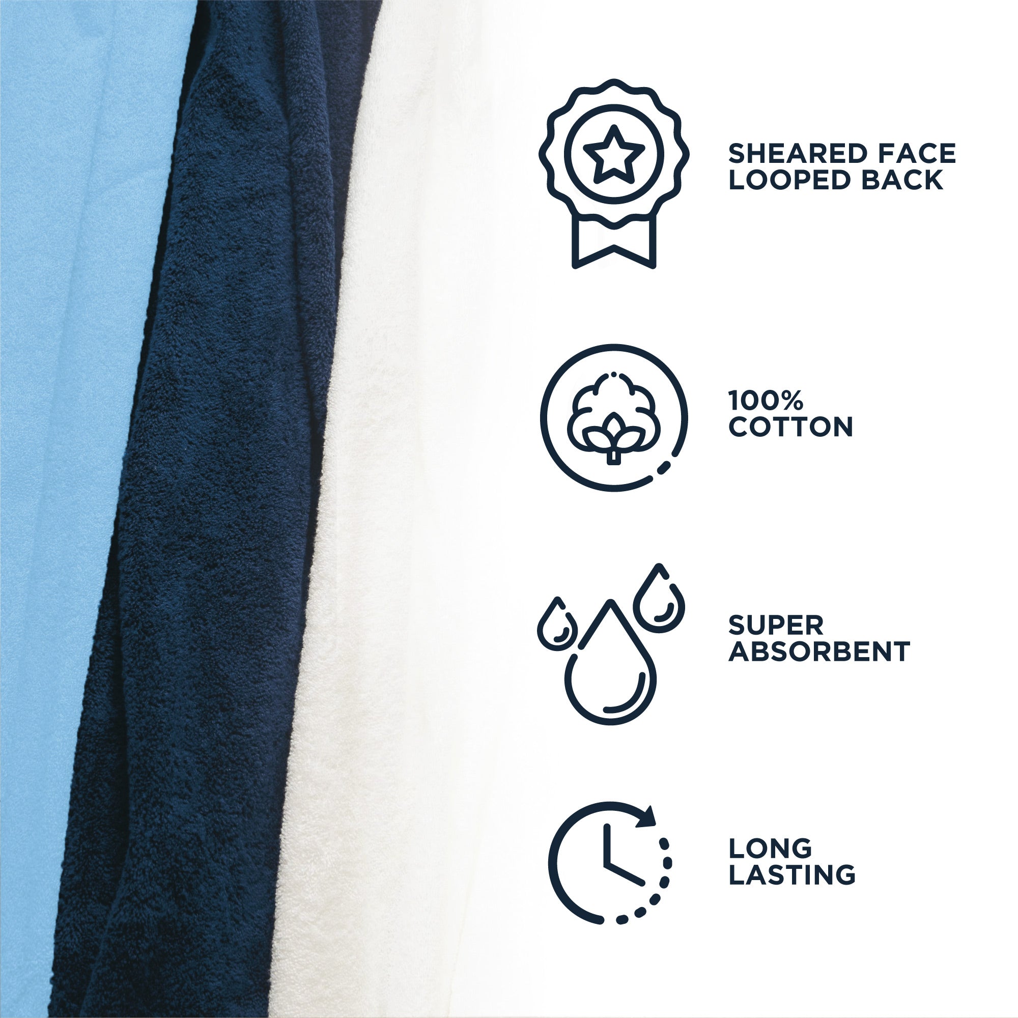  American Blanket Company -  Colorful Made in the USA 100% Cotton towels - sheared face looped back
100%
COTTON
SUPER
ABSORBENT
LONG
LASTING