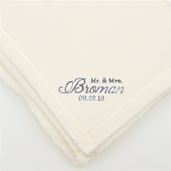American Blanket Company - Luster Loft Fleece Throw Blankets - Embroidered Wedding blankets with last name and date, a luxurious fleece blanket.