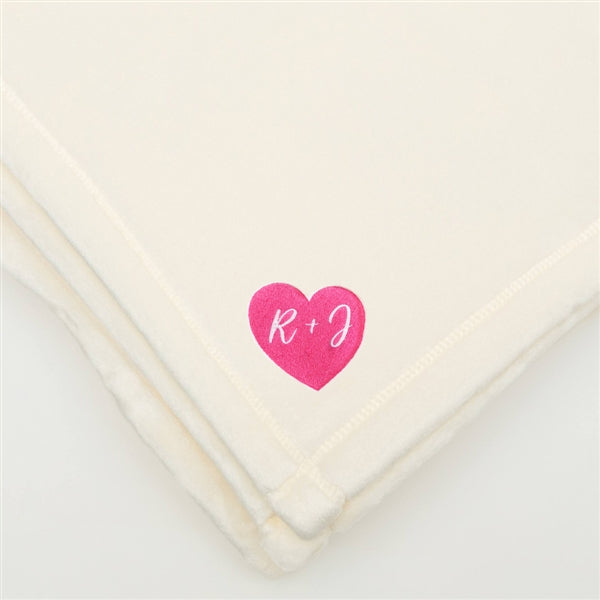 American Blanket Company - Luster Loft Fleece Throw Blankets - Embroidered Wedding blankets with heart and initials, a luxurious fleece blanket.