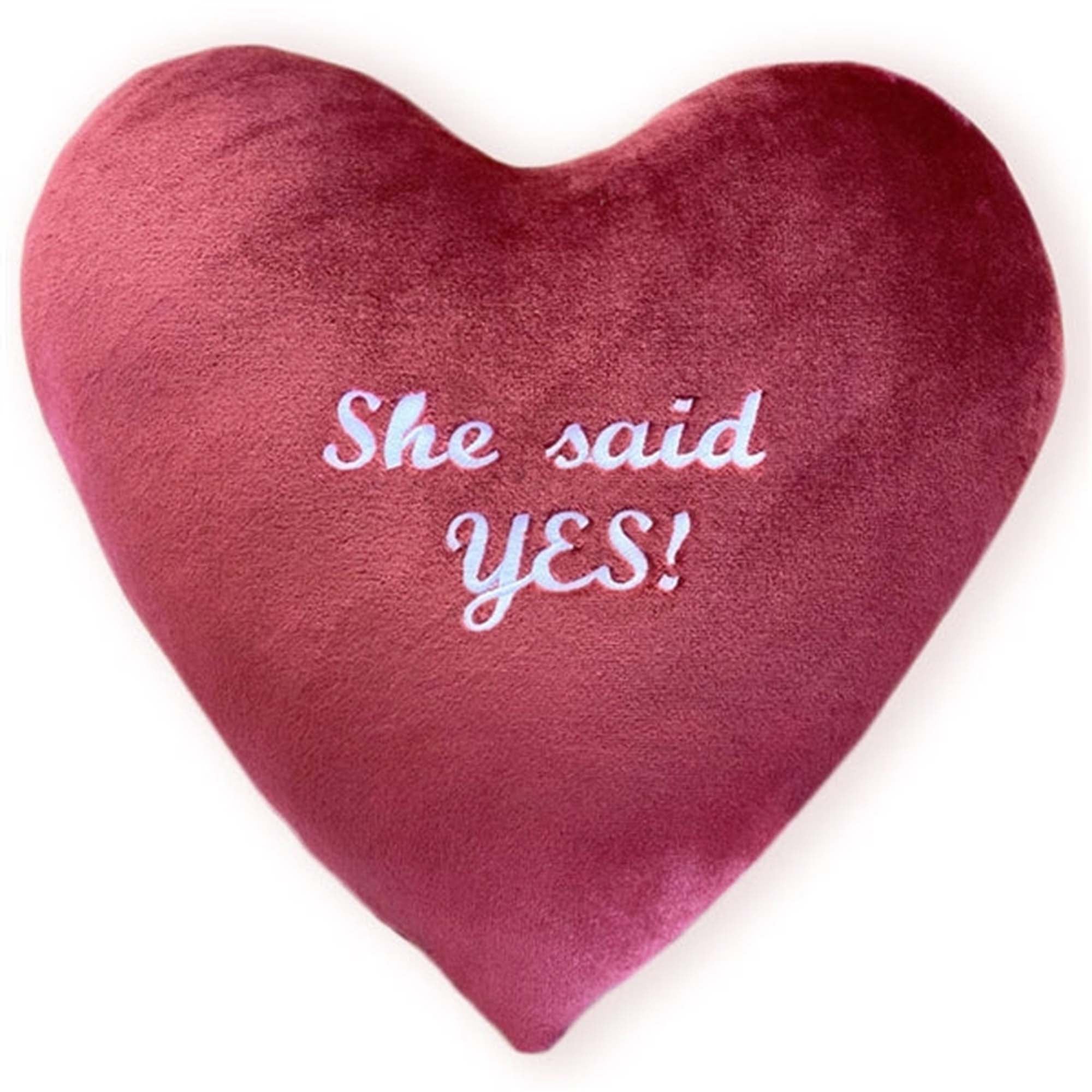 American Blanket Company - luster loft fleece heart pillows - "She Said YES!" embroidered heart pillow