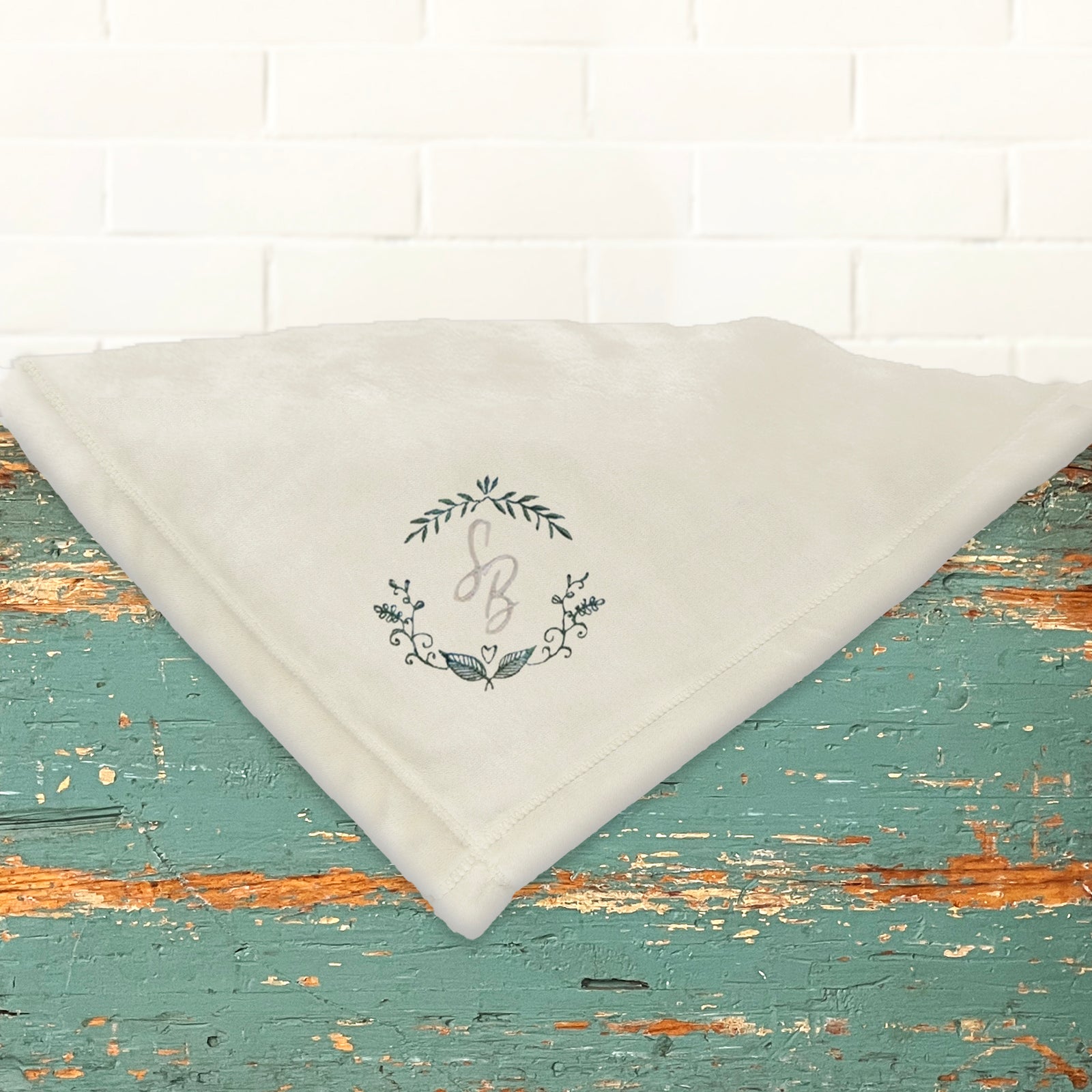 American Blanket Company - Luster Loft Fleece Throw Blankets - Embroidered Wedding blankets with ivy and initials, luxurious fleece blanket.