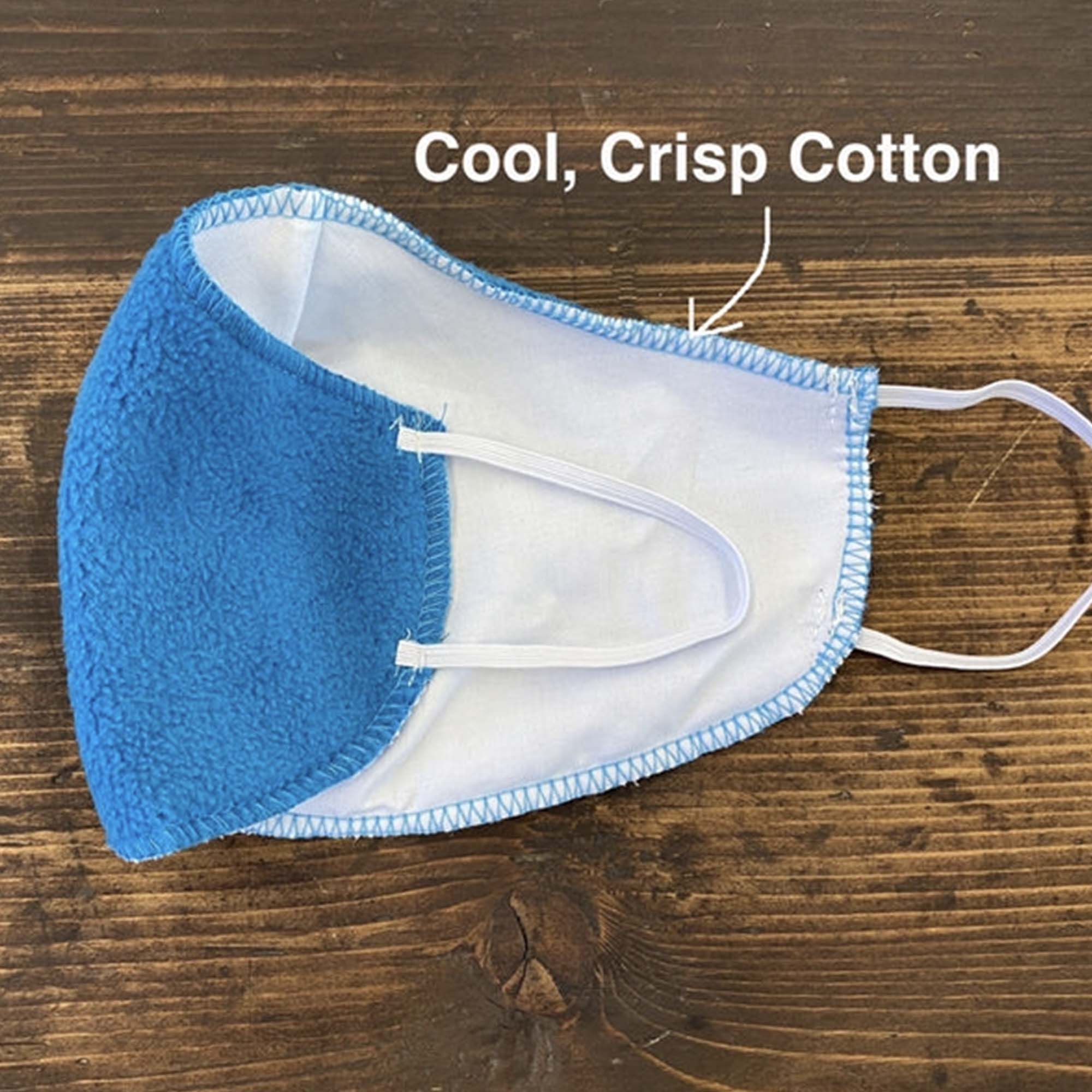 American Blanket Company - Peaceful touch fleece face mask - detail of soft adjustable ear loops - soft face fleece mask cotton lining 