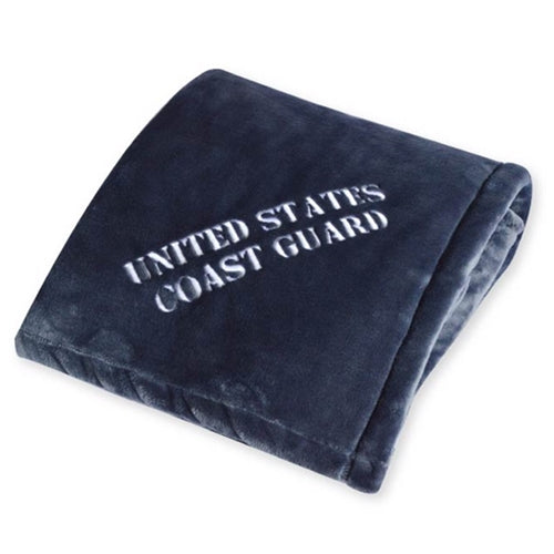 American Blanket Company - Luster Loft fleece Blanket - blue fleece blanket with "United States Coast Guard" embroidered on the fabric