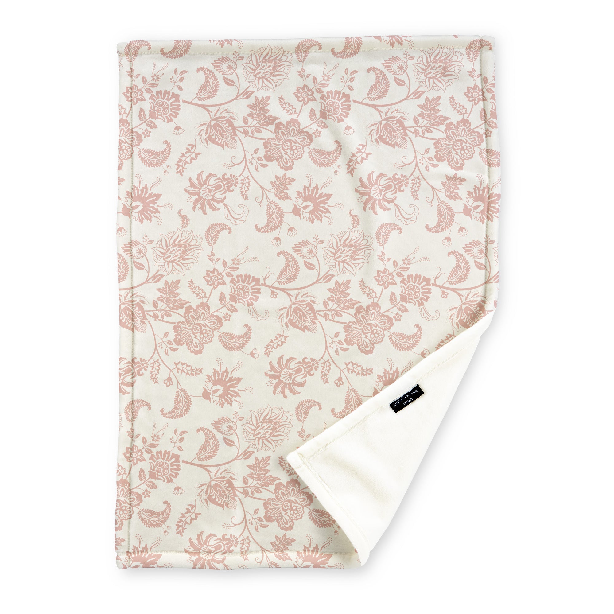American Blanket Company - Luster Loft Fleece Blanket - Floral Printed Blankets Throws - a fleece blanket with abstract pink floral patterns on a white background.