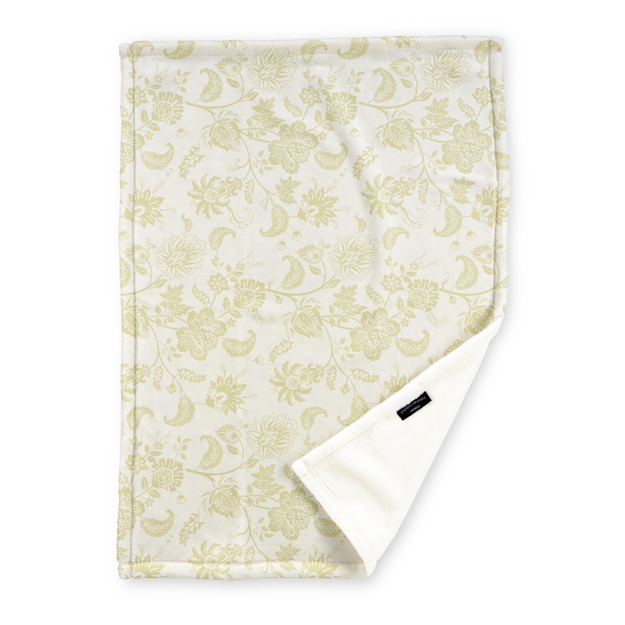 American Blanket Company - Luster Loft Fleece Blanket - Floral Printed Blankets Throws - a fleece blanket with abstract yellow floral patterns on a white background.