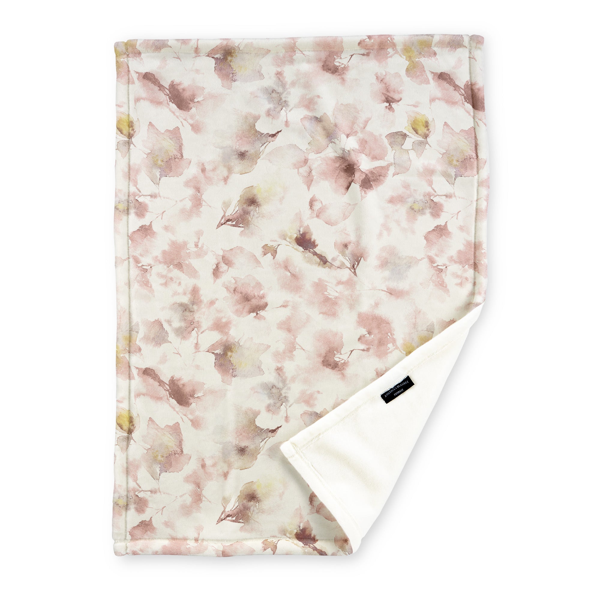 American Blanket Company - Luster Loft Fleece Blanket - Floral Printed Blankets Throws - a abstract floral pattern of pinks and golds on a white background on a fleece blanket