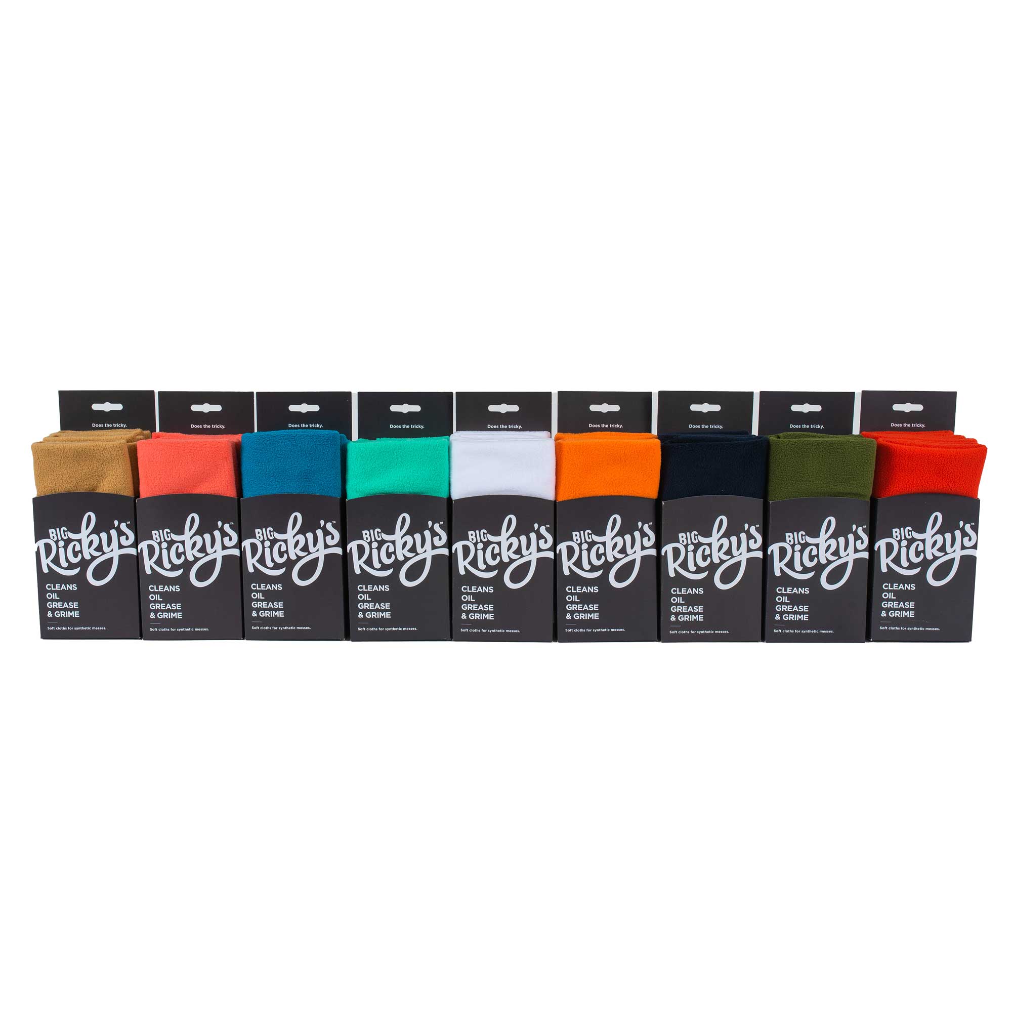 American Blanket Company - Big Ricky Cleaning Cloths - Big Ricky's in sand, coral, peacock blue, mint, tangerine, white, indigo, olive, and high vis orange