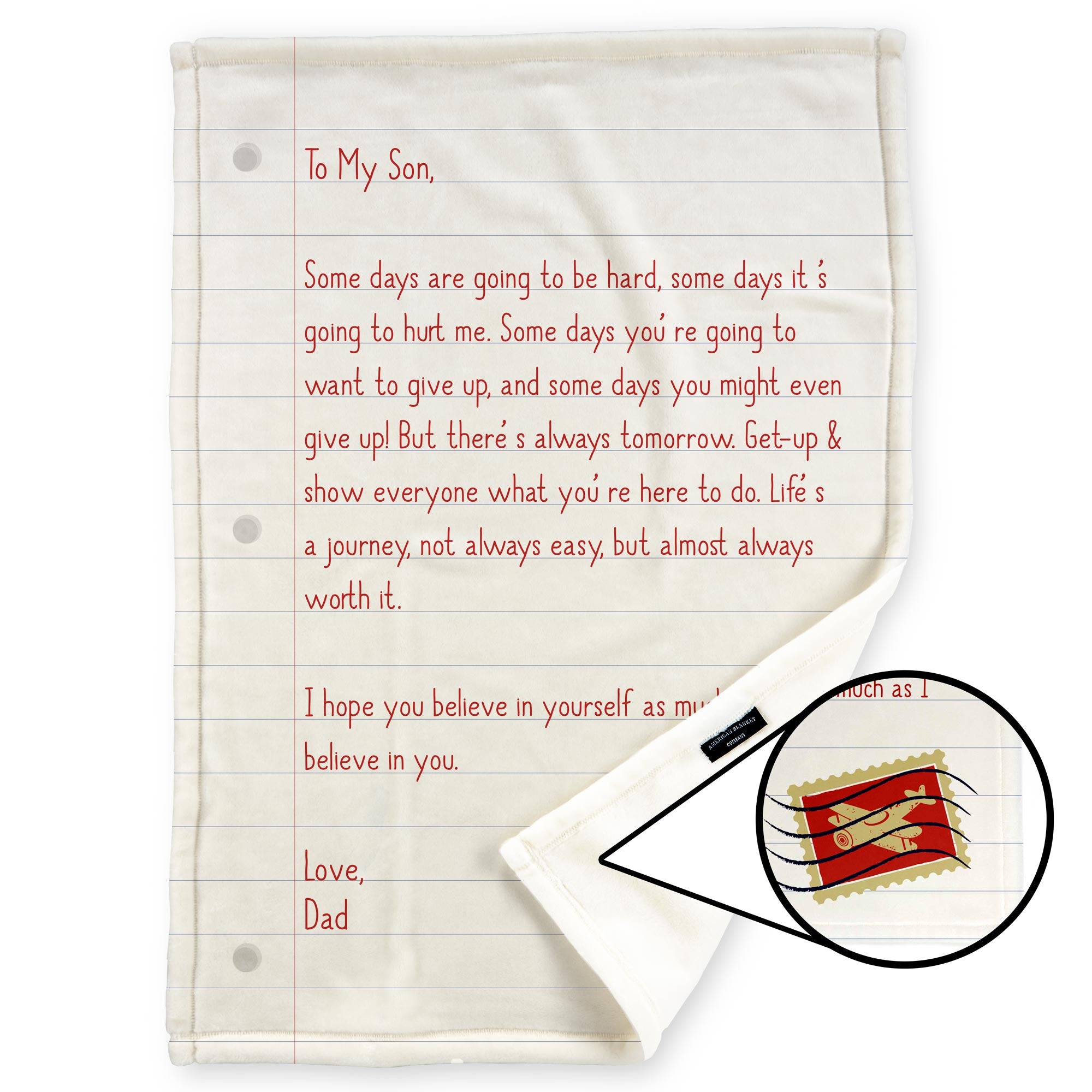American Blanket Company - Letter to Son from dad Fleece Blanket - Luster Loft Fleece Blanket - Printed Blanket 