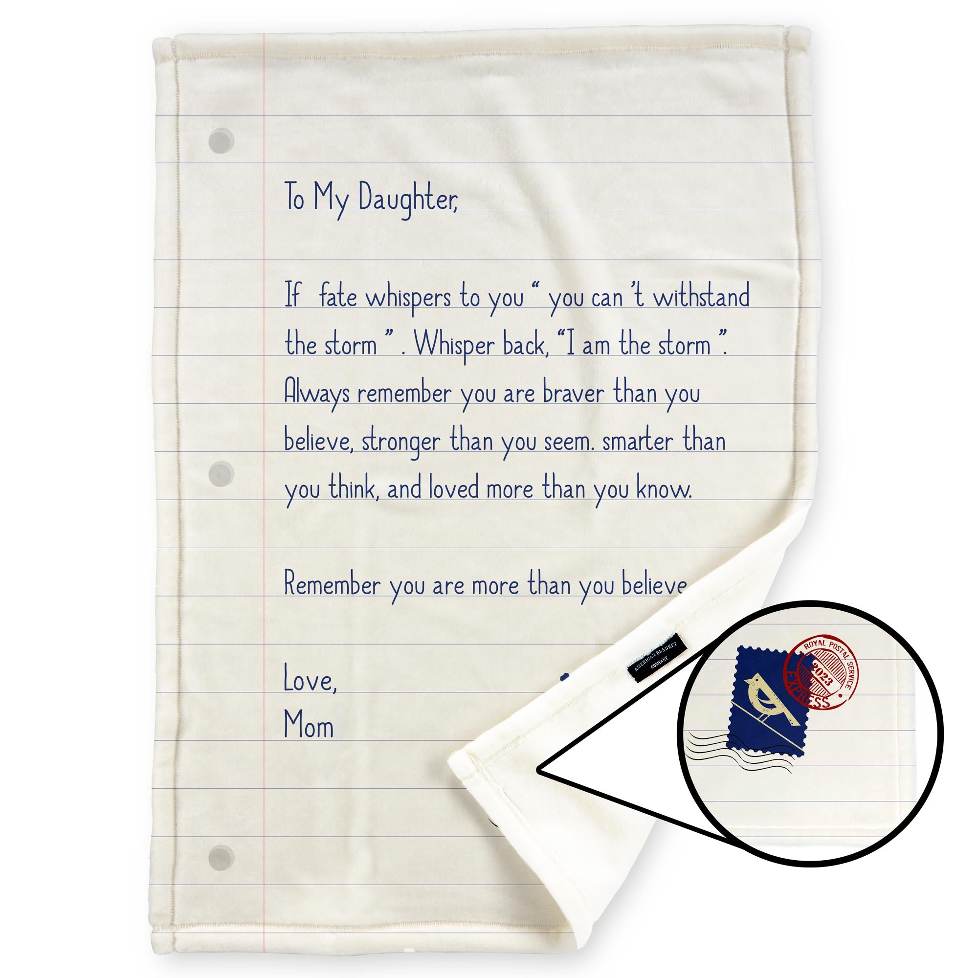 American Blanket Company - Letter to Daughter from Mom Fleece Blanket - Luster Loft Fleece Blanket - Printed Blanket 