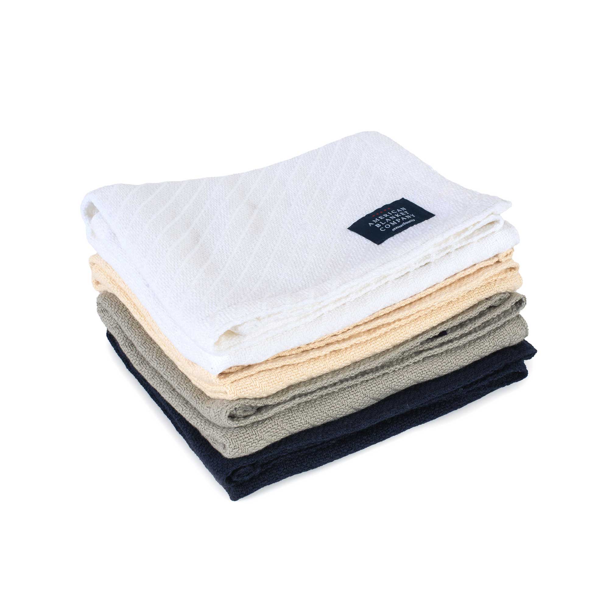 American Blanket Company - 100% Cotton Baby Blankets - Stack of cotton baby blankets white-natural-gray-navy