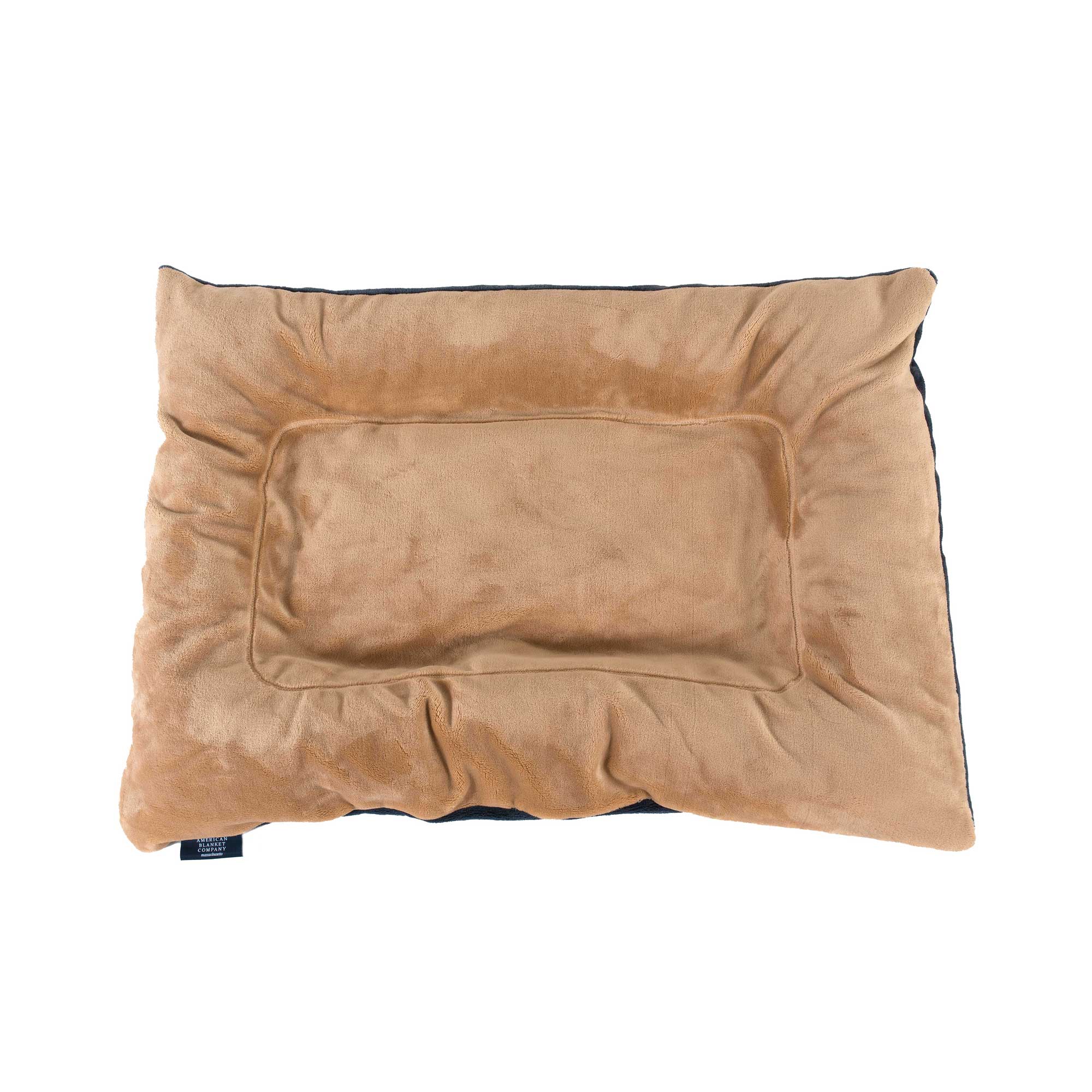 American Blanket Company - Luster Loft Fleece Pet Bed Lounger - overhead shot of latte/patriot blue luster loft fleece pet bed lounger on a white background.